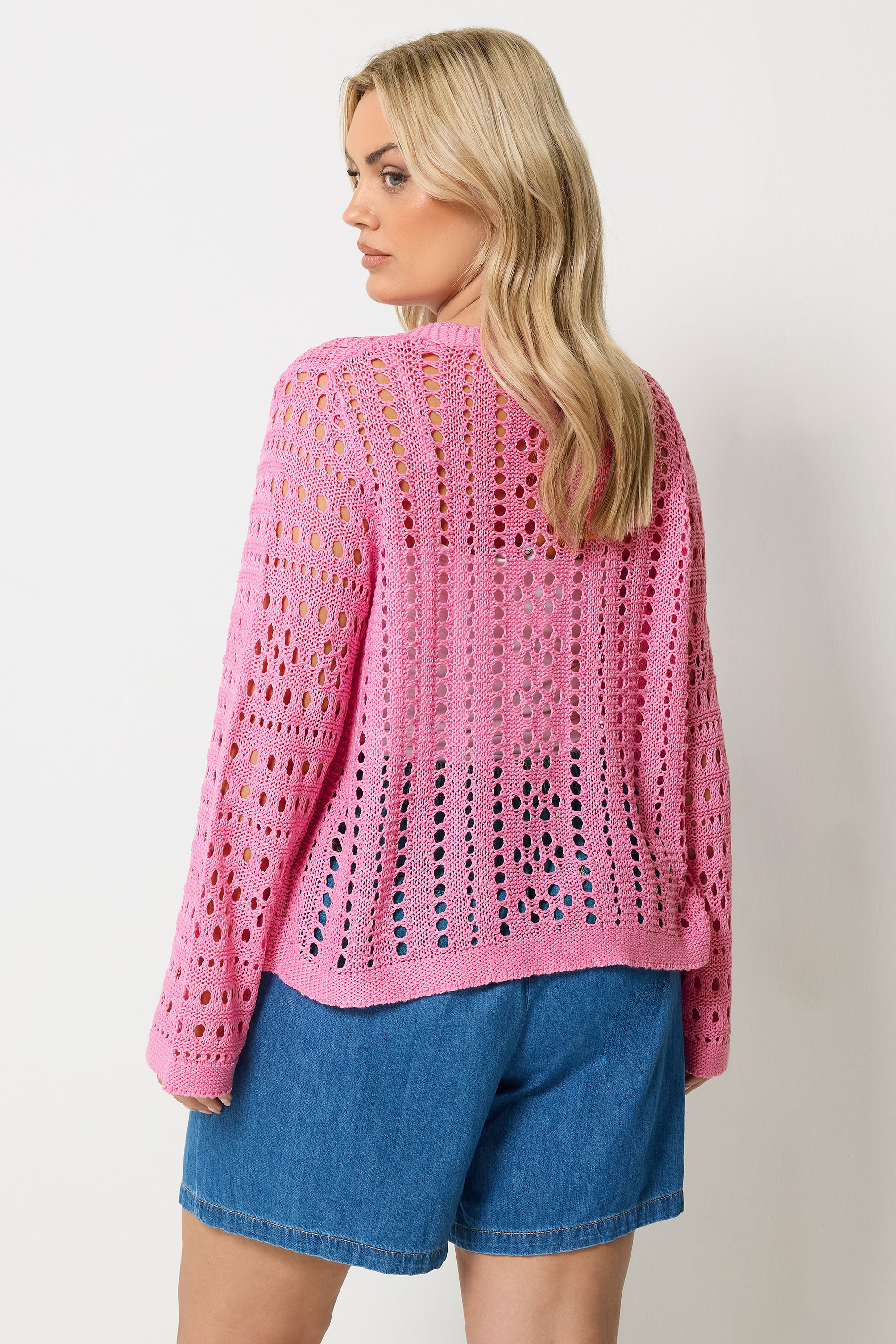 YOURS Plus Size Pink Chunky Knit Cardigan | Yours Clothing 2