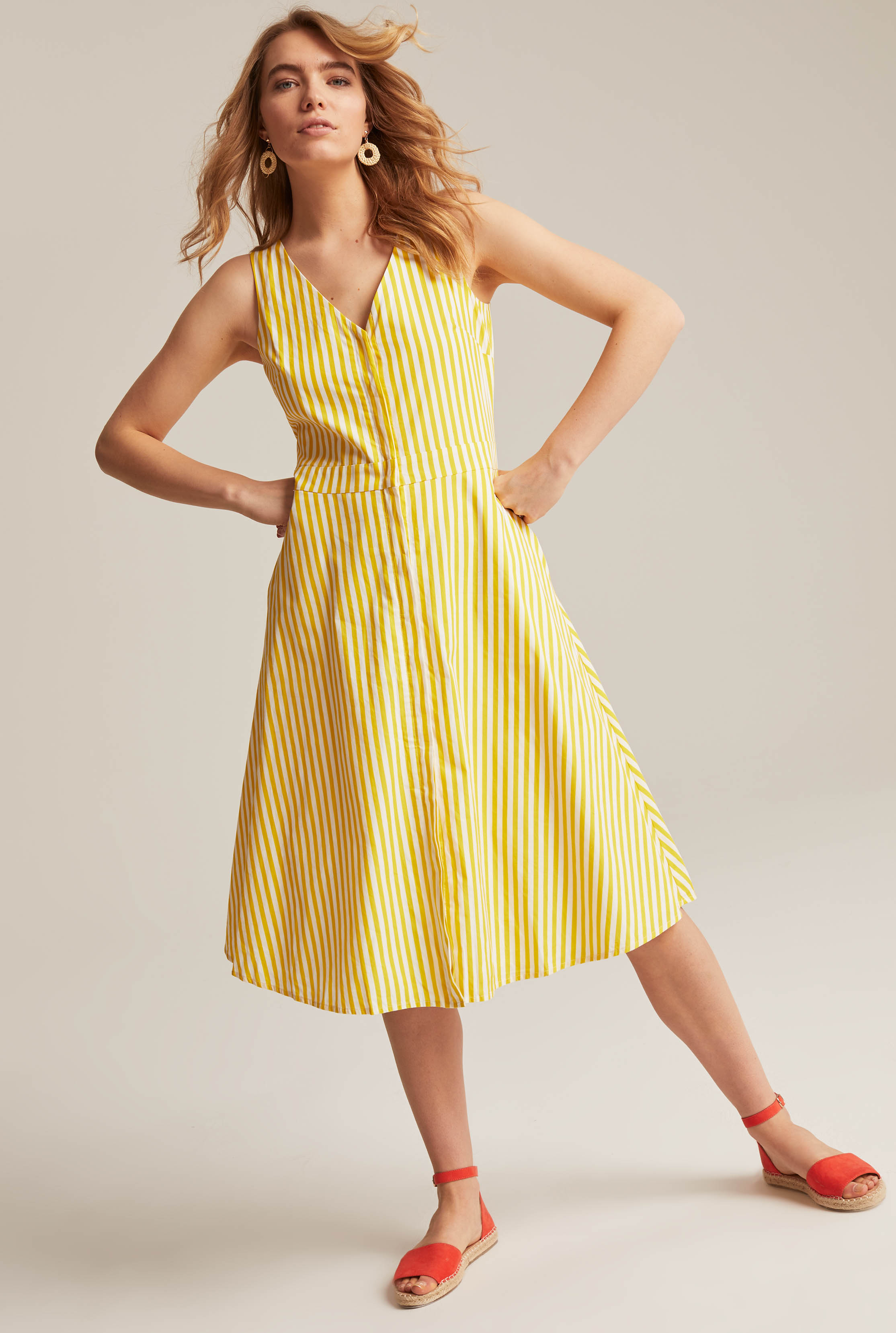 Yellow A-Line Stripe Cotton Day Dress | Long Tall Sally