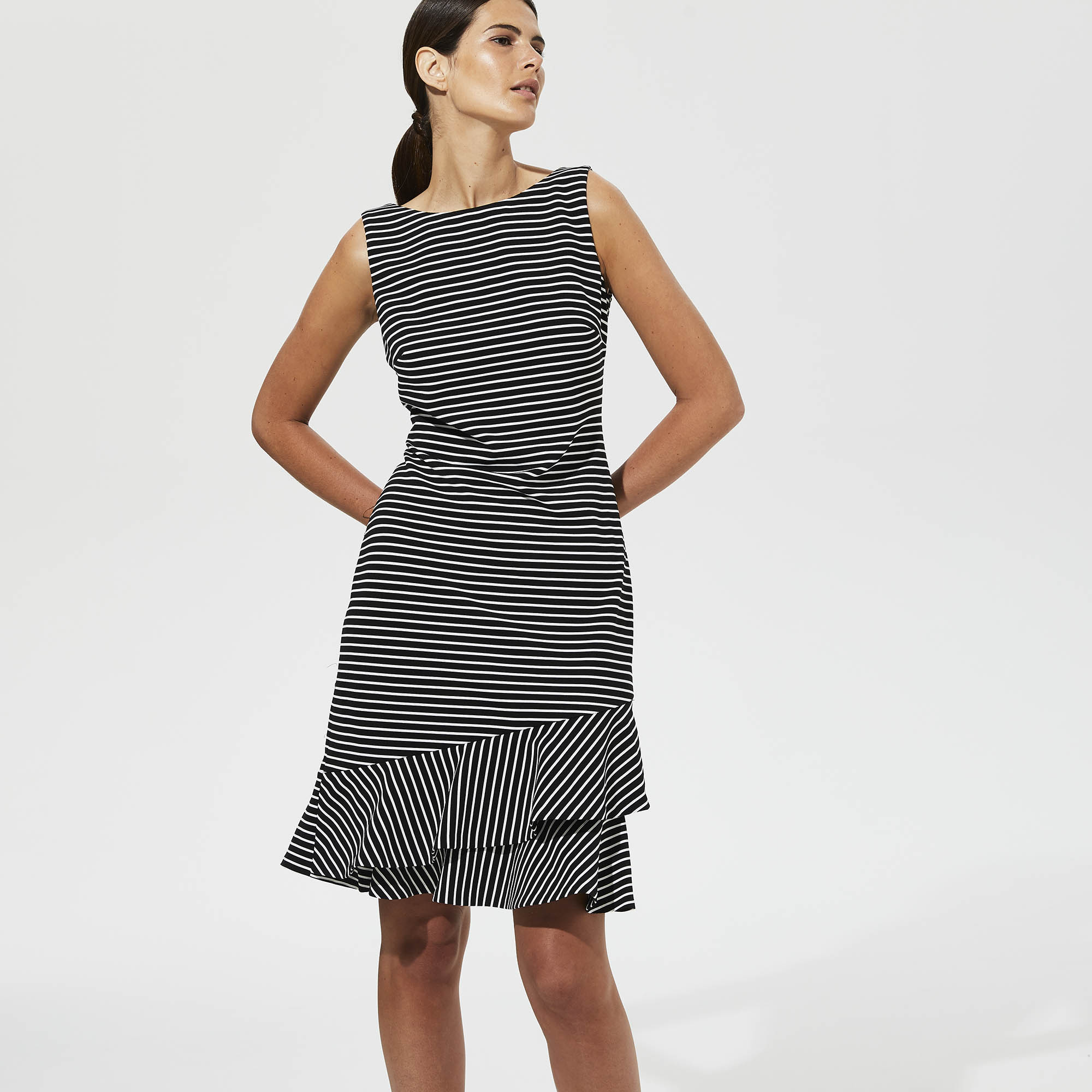KARL LAGERFELD Black Stripe Asymmetric Hem Dress | Long Tall Sally