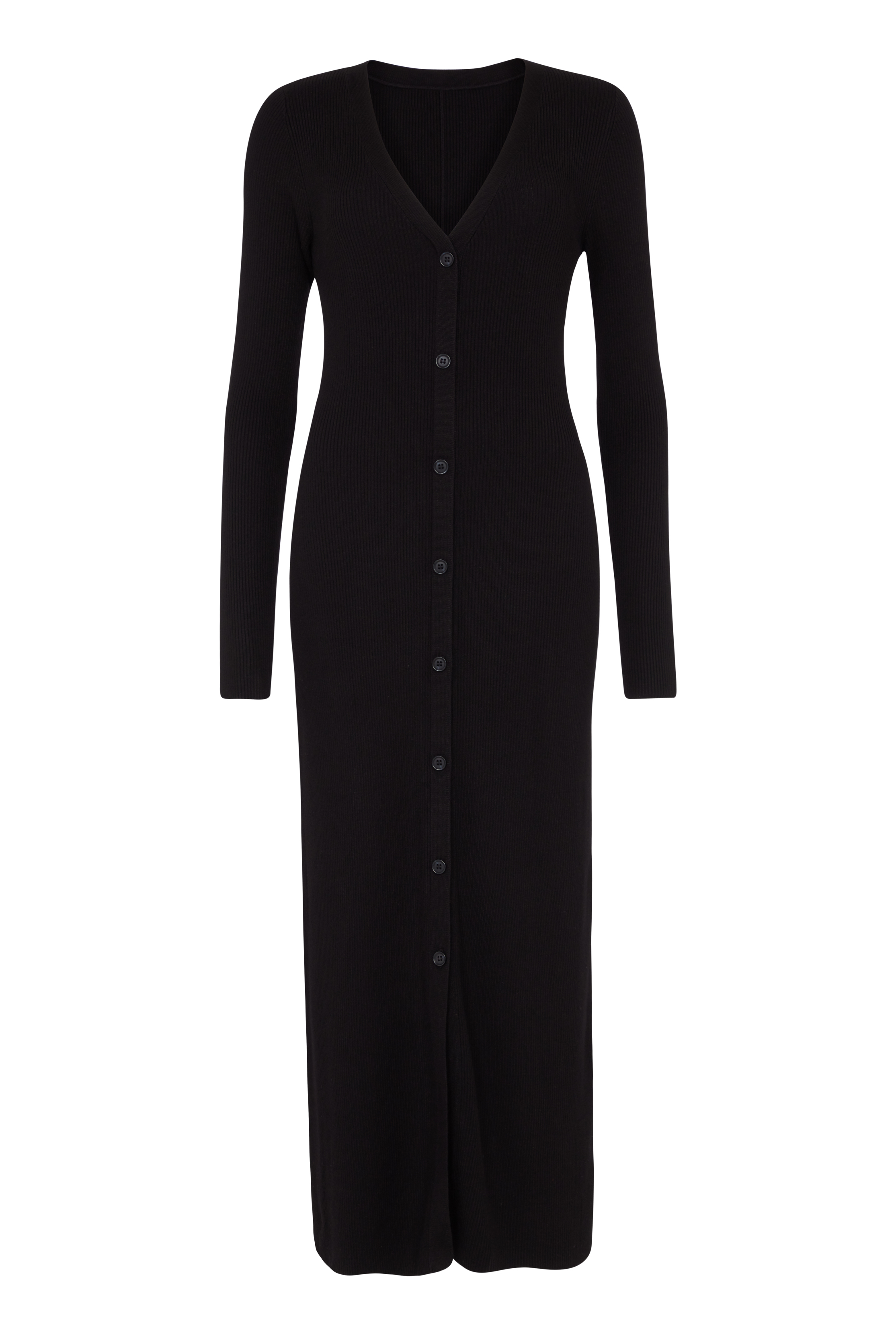 Black Ribbed Button Front Dress | Long Tall Sally