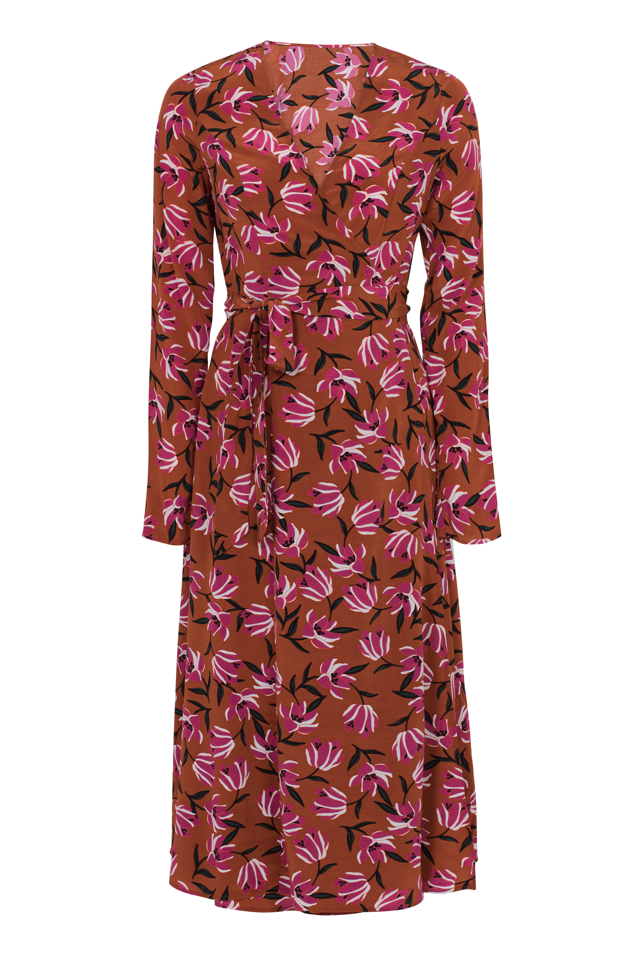 Brown Floral Print Wrap Midi Dress | Long Tall Sally