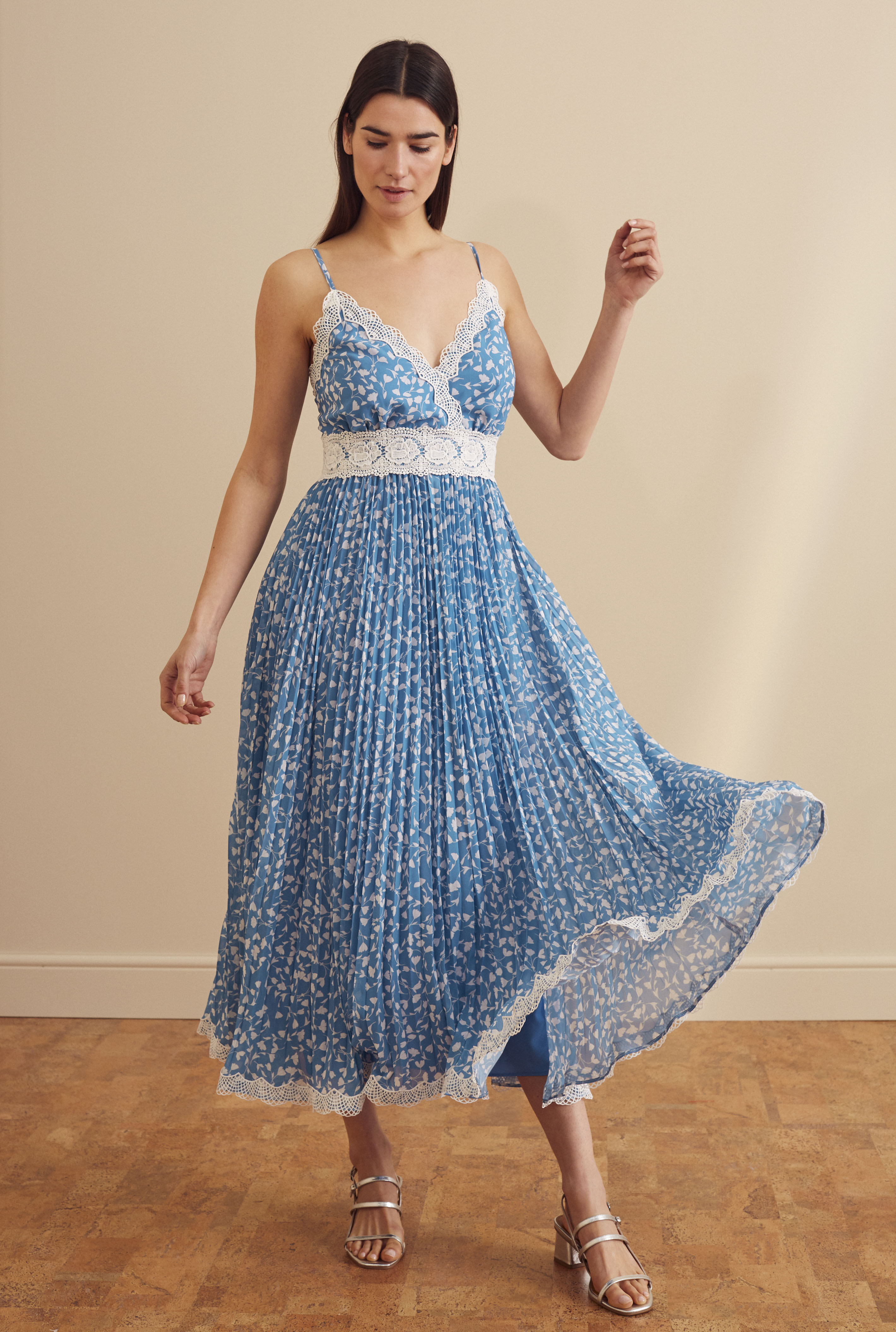 Blue Floral Print Lace Trim Dress Long Tall Sally