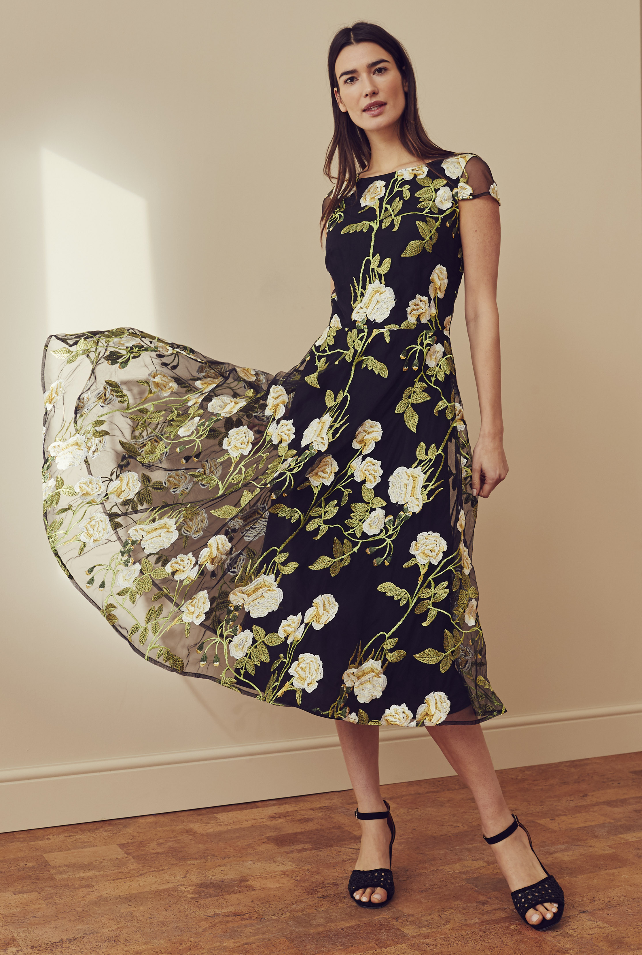 Black Floral Embroidered Occasion Dress Long Tall Sally
