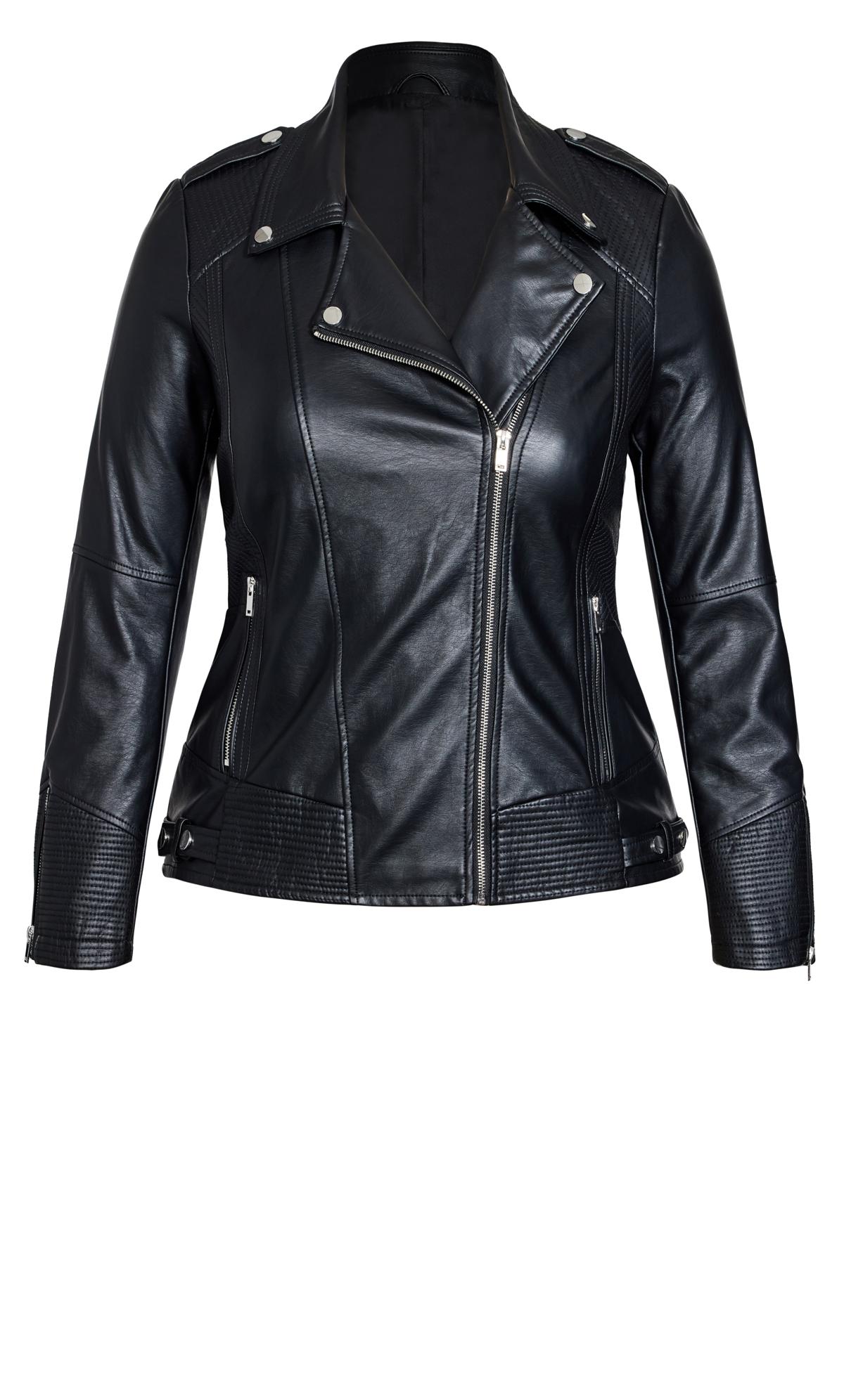Asymmetrical Zip Front Black Biker Jacket 3