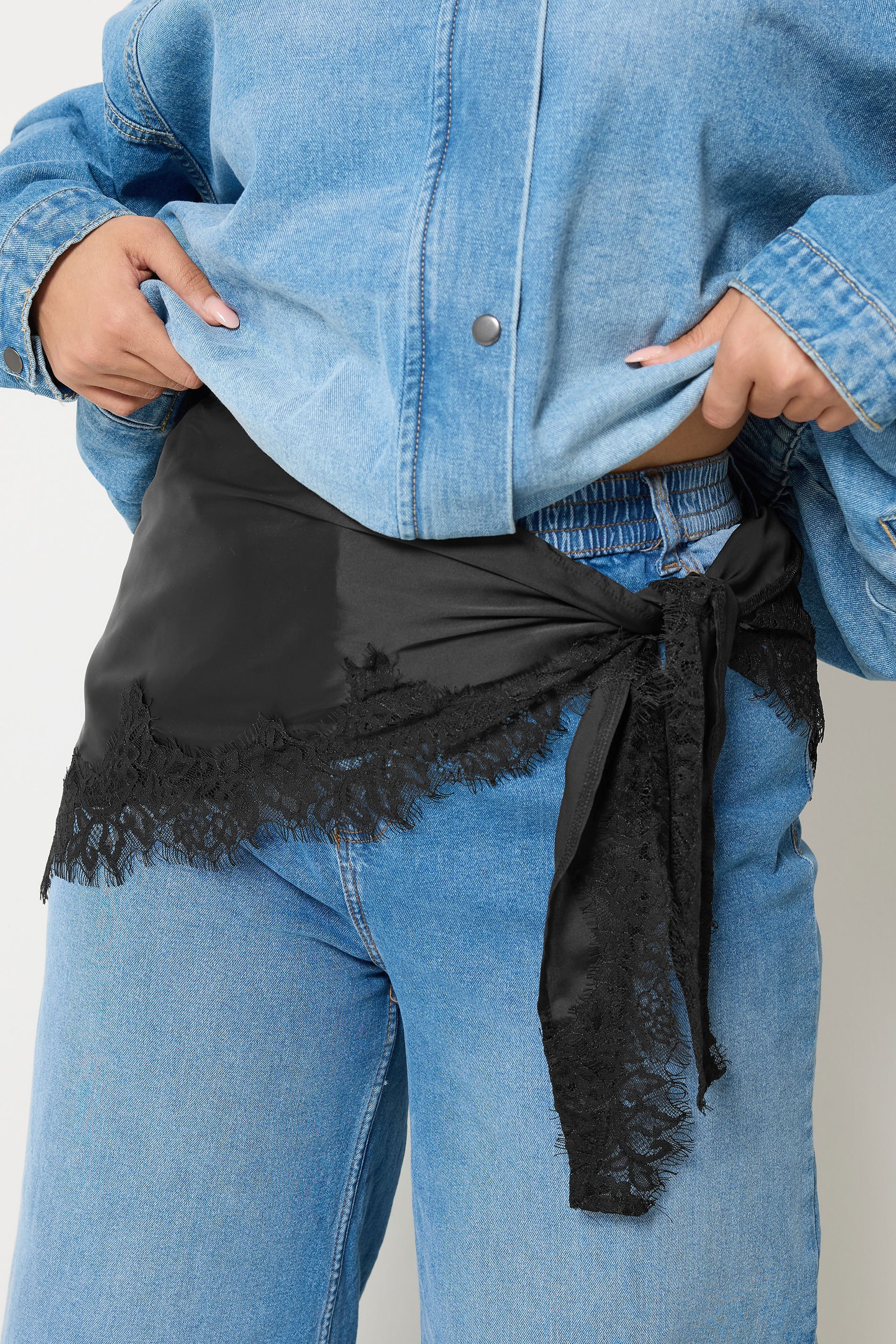 YOURS Plus Size Black Lace Satin Scarf | Yours Clothing 5