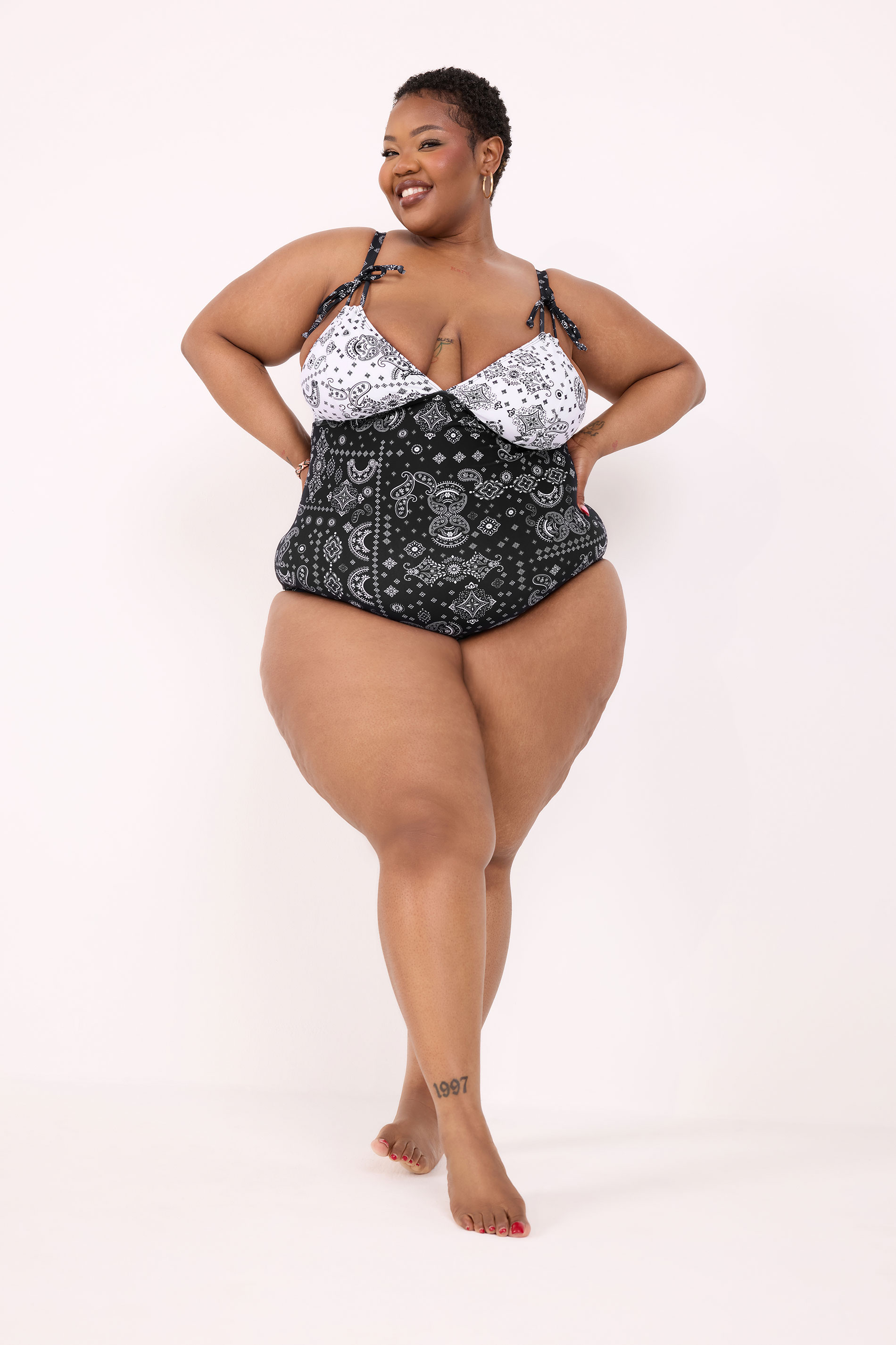 YOURS Plus Size Black Bandana Tie Swimsuit | Yours Clothing 2