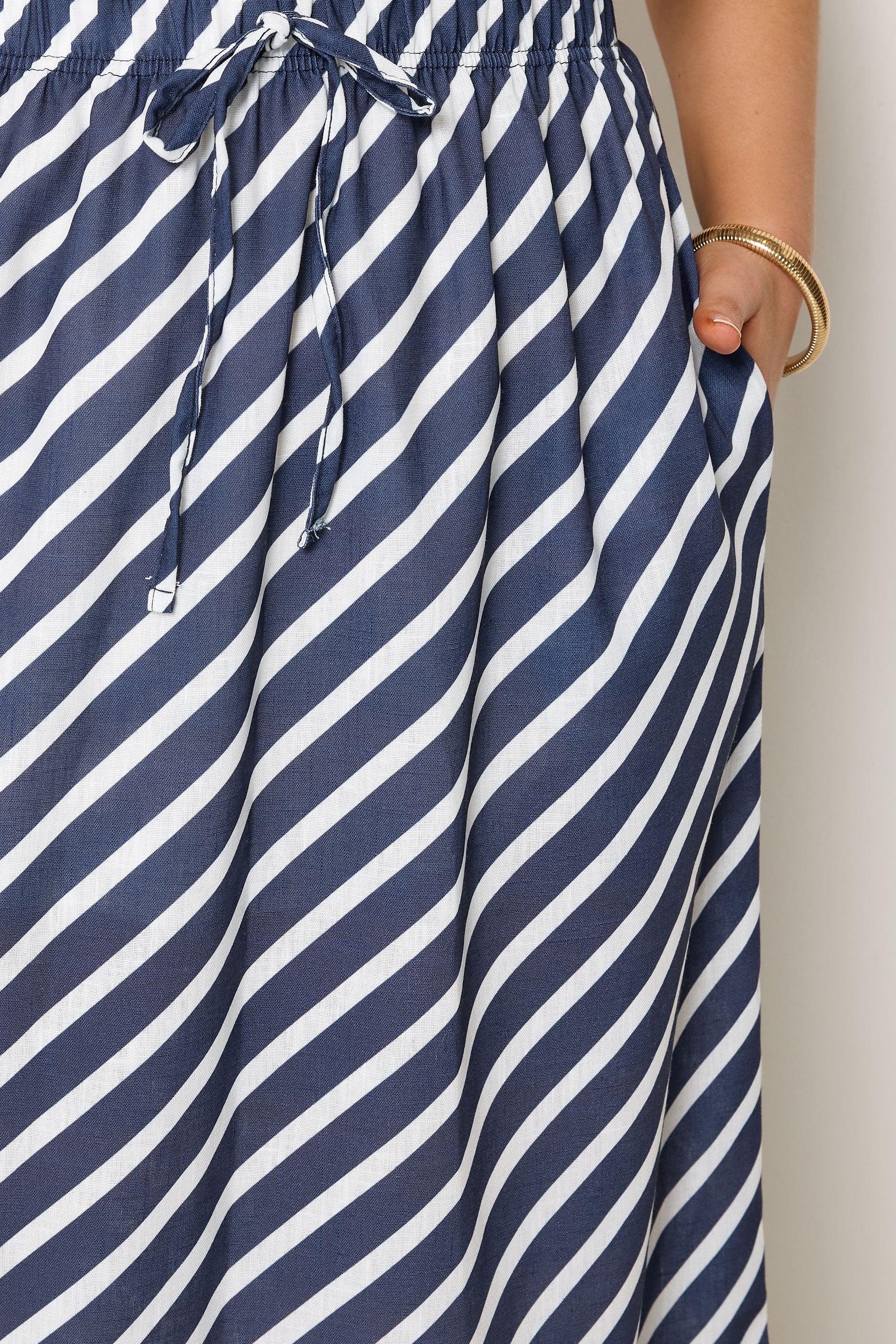 YOURS Plus Size Navy Blue Linen Look Stripe Skirt | Yours Clothing 4