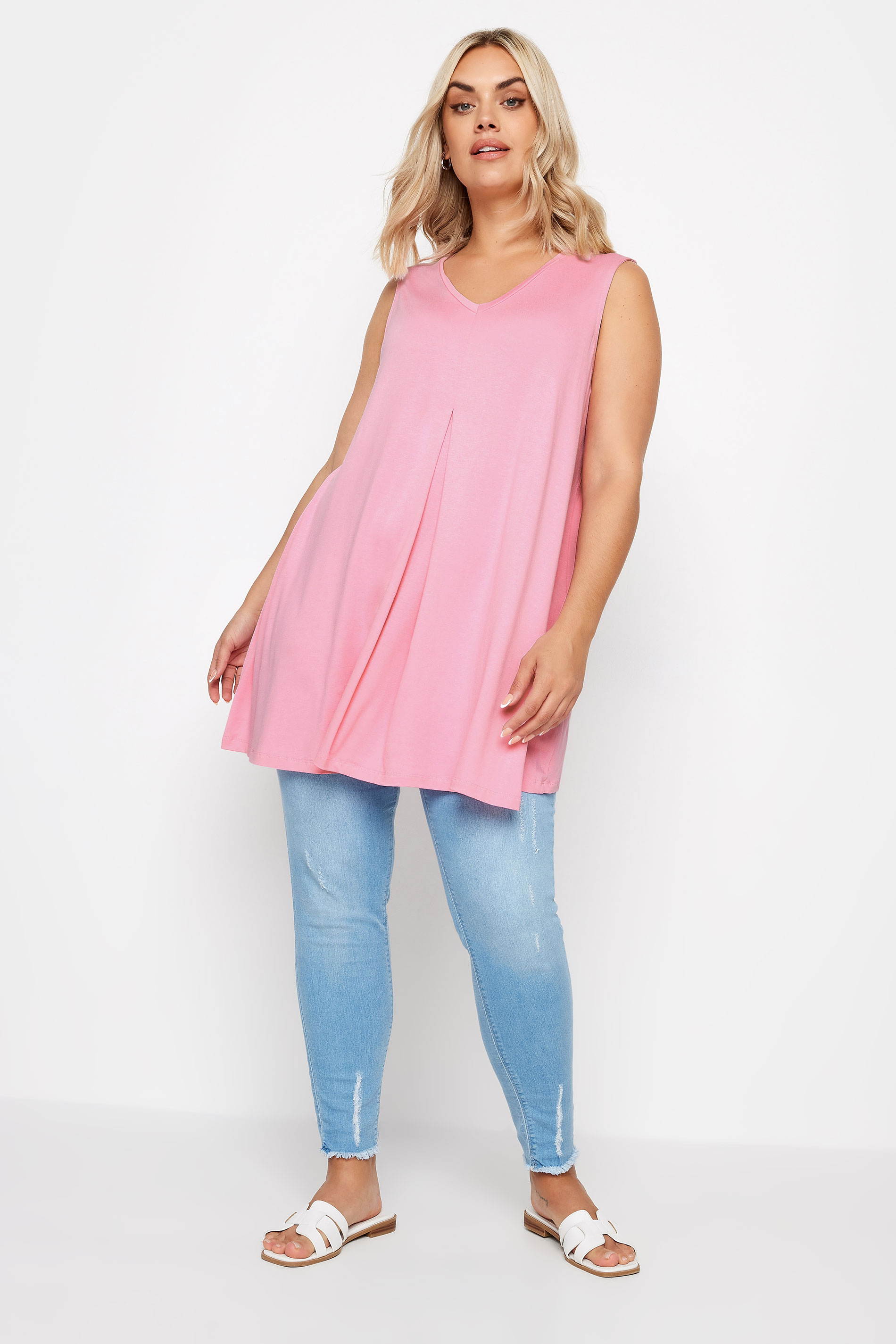 YOURS Plus Size Pink V-Neck Swing Vest Top | Yours Clothing 2