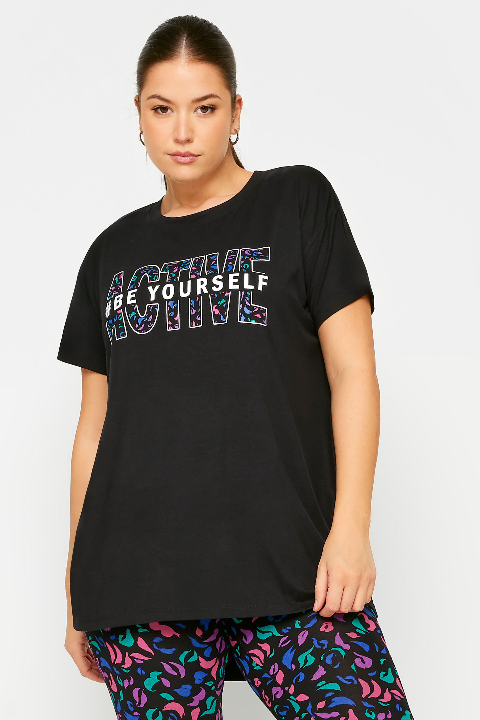 YOURS ACTIVE Plus Size Black '#Be Yourself' Top | Yours Clothing 2