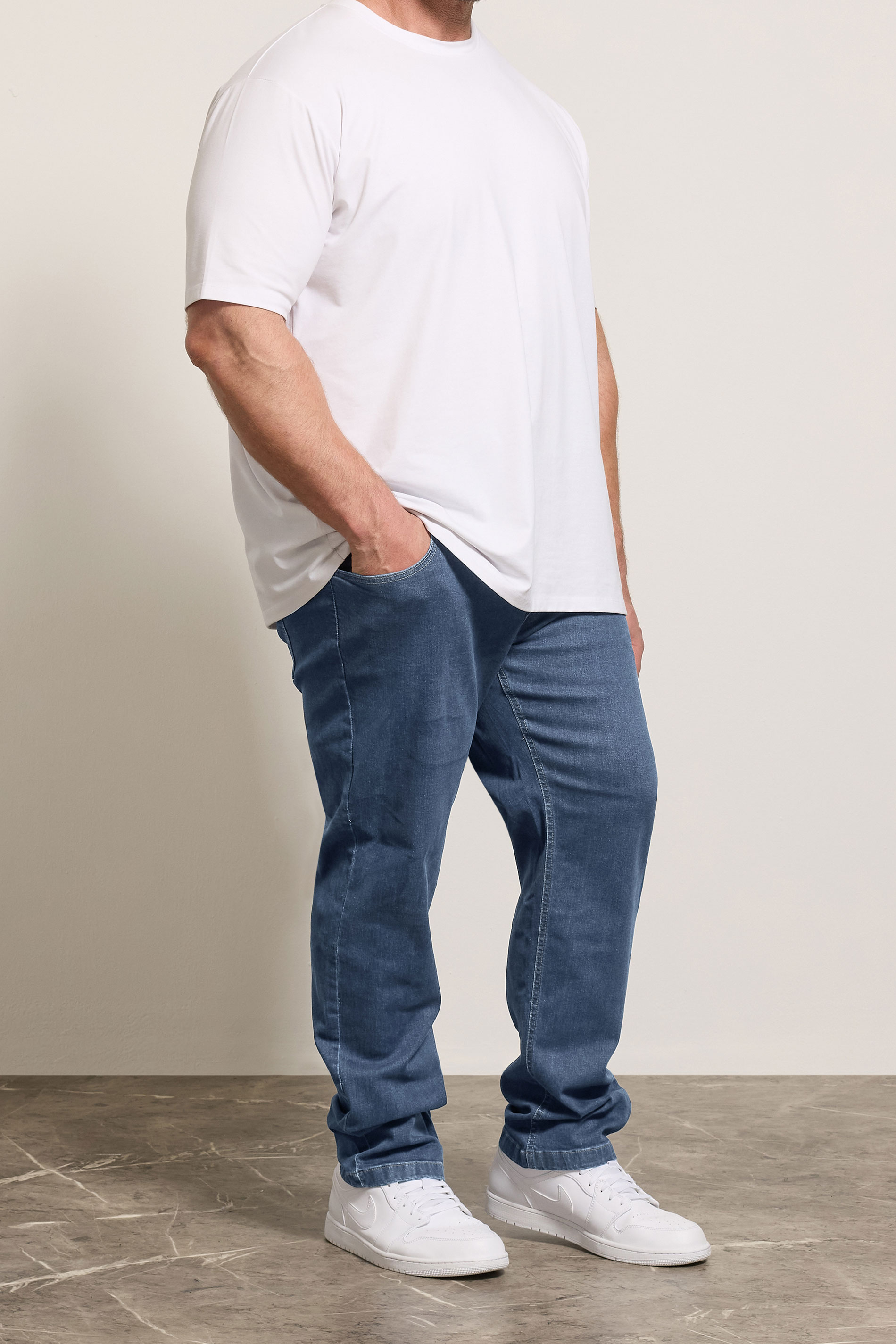D555 Blue Elasticated Waist Relaxed Fit Jeans | BadRhino 3