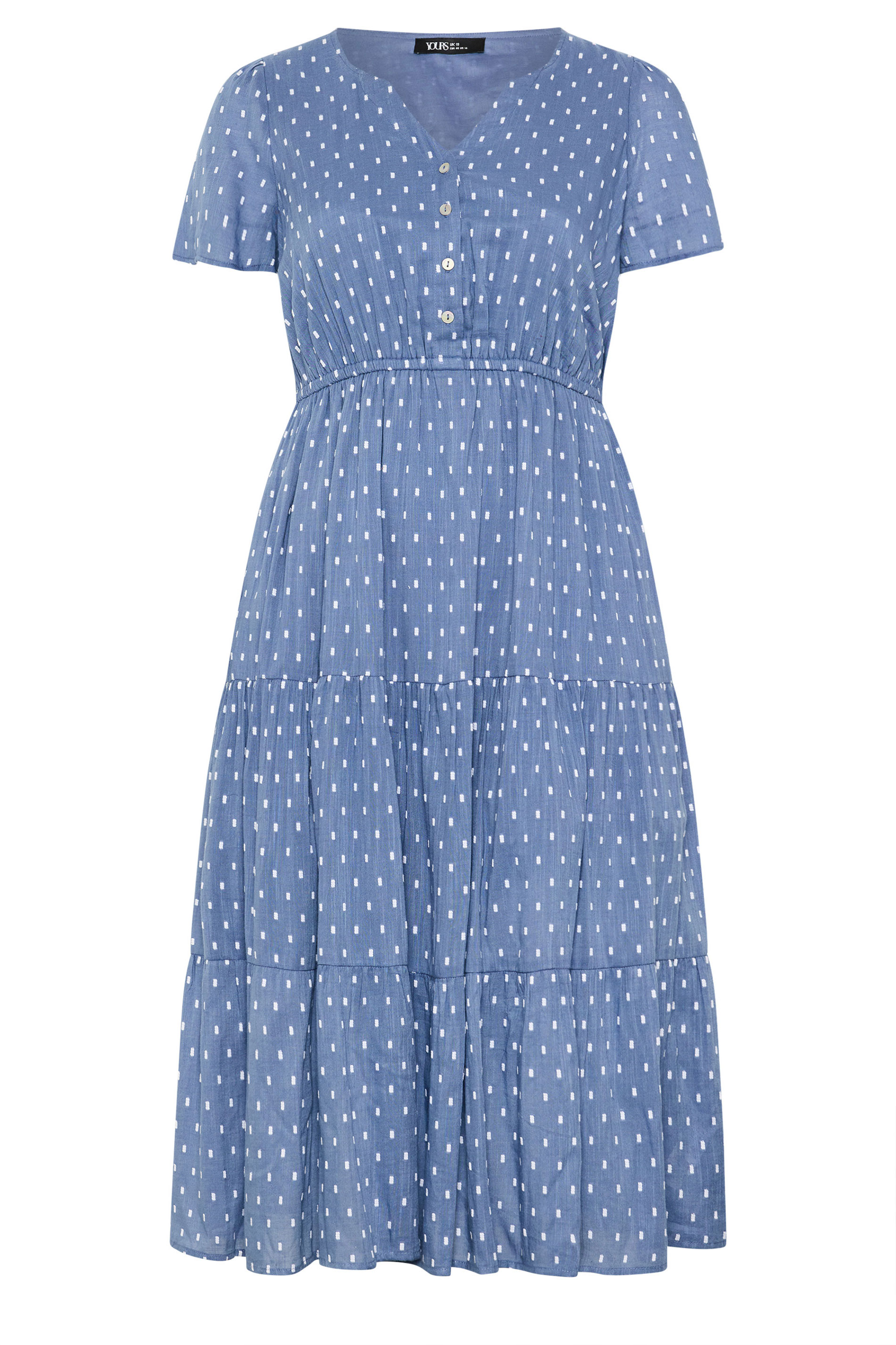 YOURS Plus Size Blue Dobby Notch Neck Dress |  Yours Clothing 5