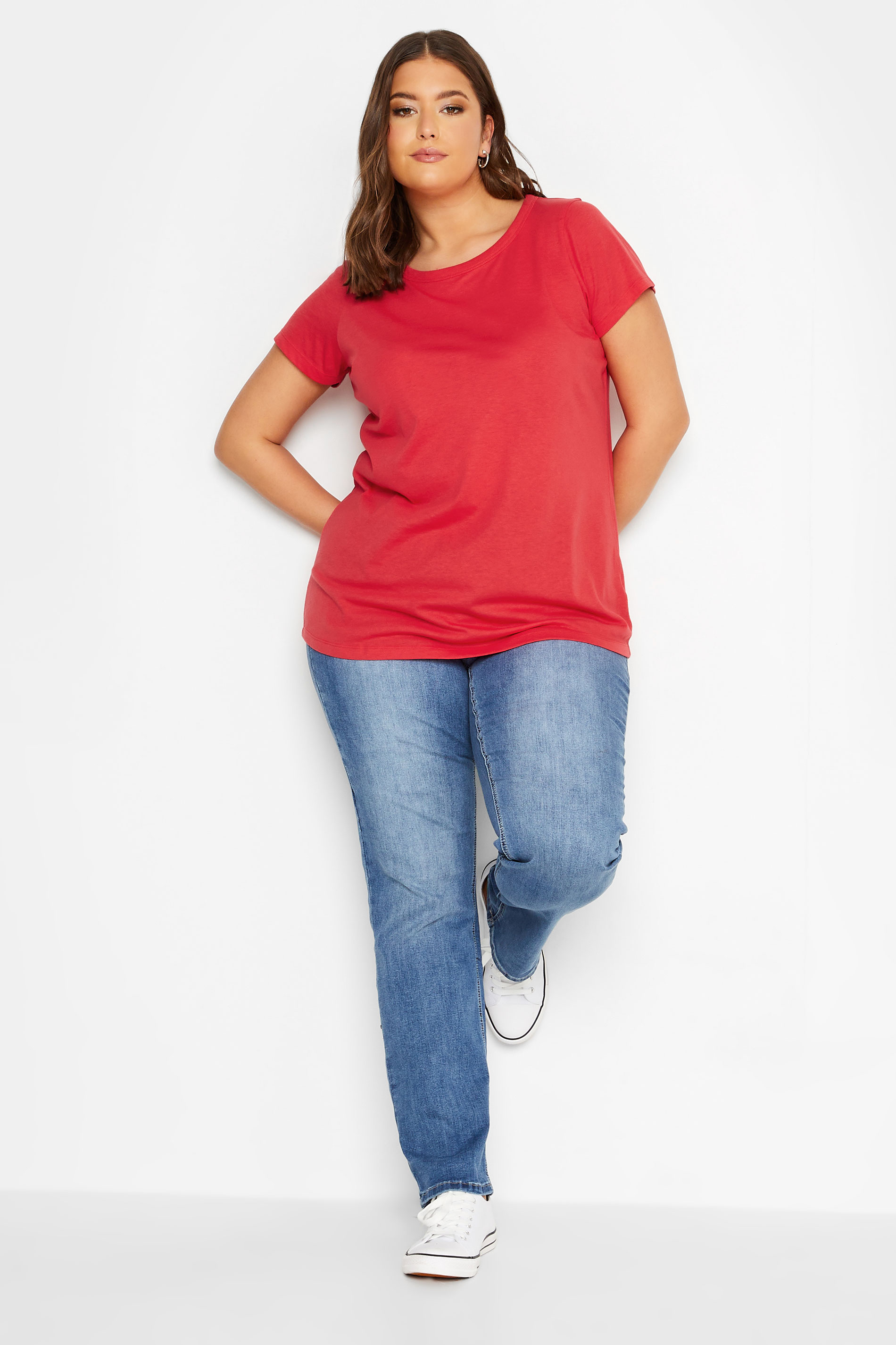 YOURS Curve Plus Size 3 PACK Red & White Essential T-Shirts | Yours Clothing  3