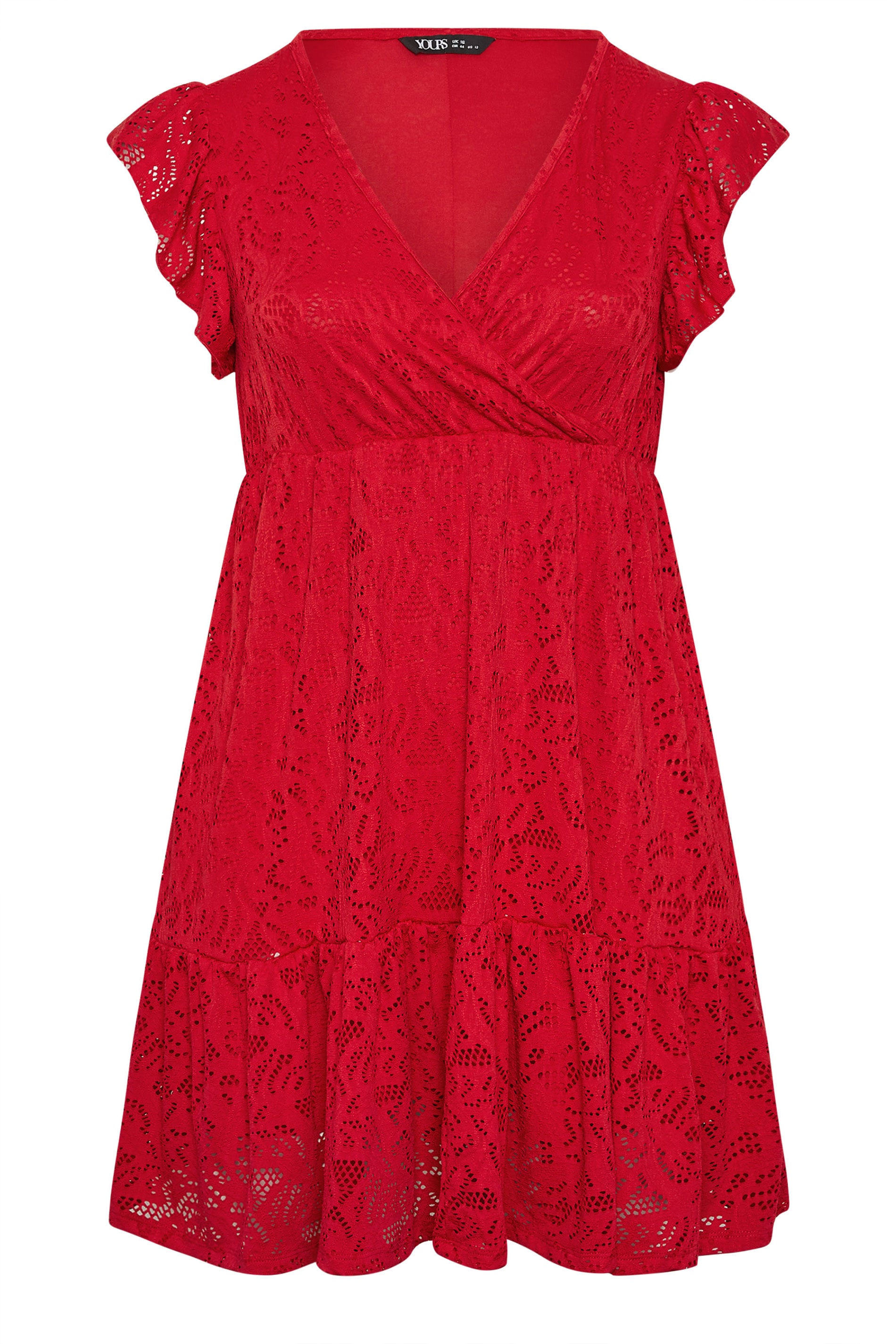 YOURS Curve Red Wrap Pointelle Dress 5