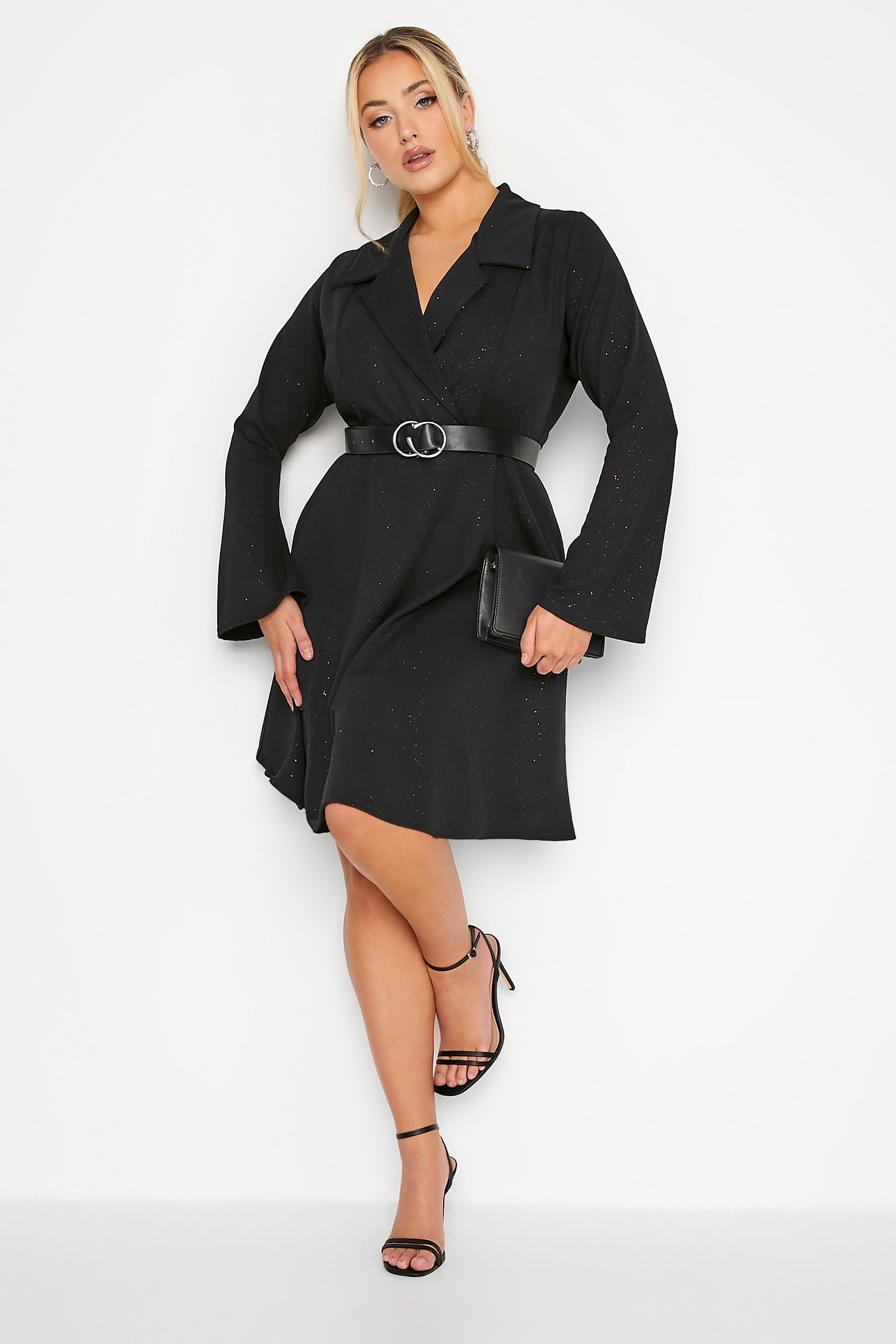 Curve Plus Size Black Glitter Blazer Dress | Yours Clothing 1