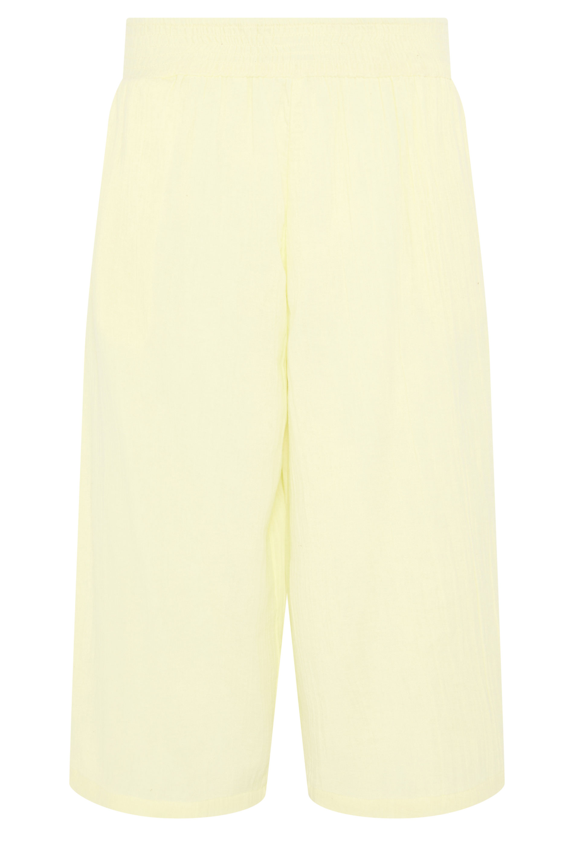 PixieGirl Petite Women's Lemon Yellow Cotton Cheesecloth Cropped Wide Leg Trousers | PixieGirl 5