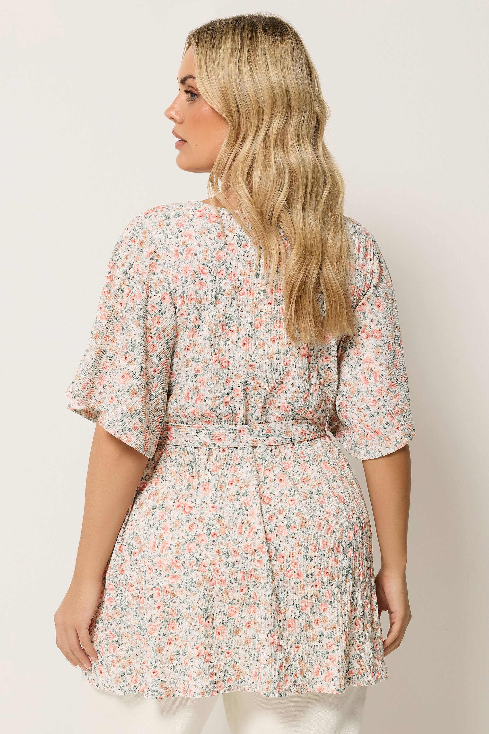 YOURS Plus Size Natural Brown Floral Textured Wrap Top | Yours Clothing 2