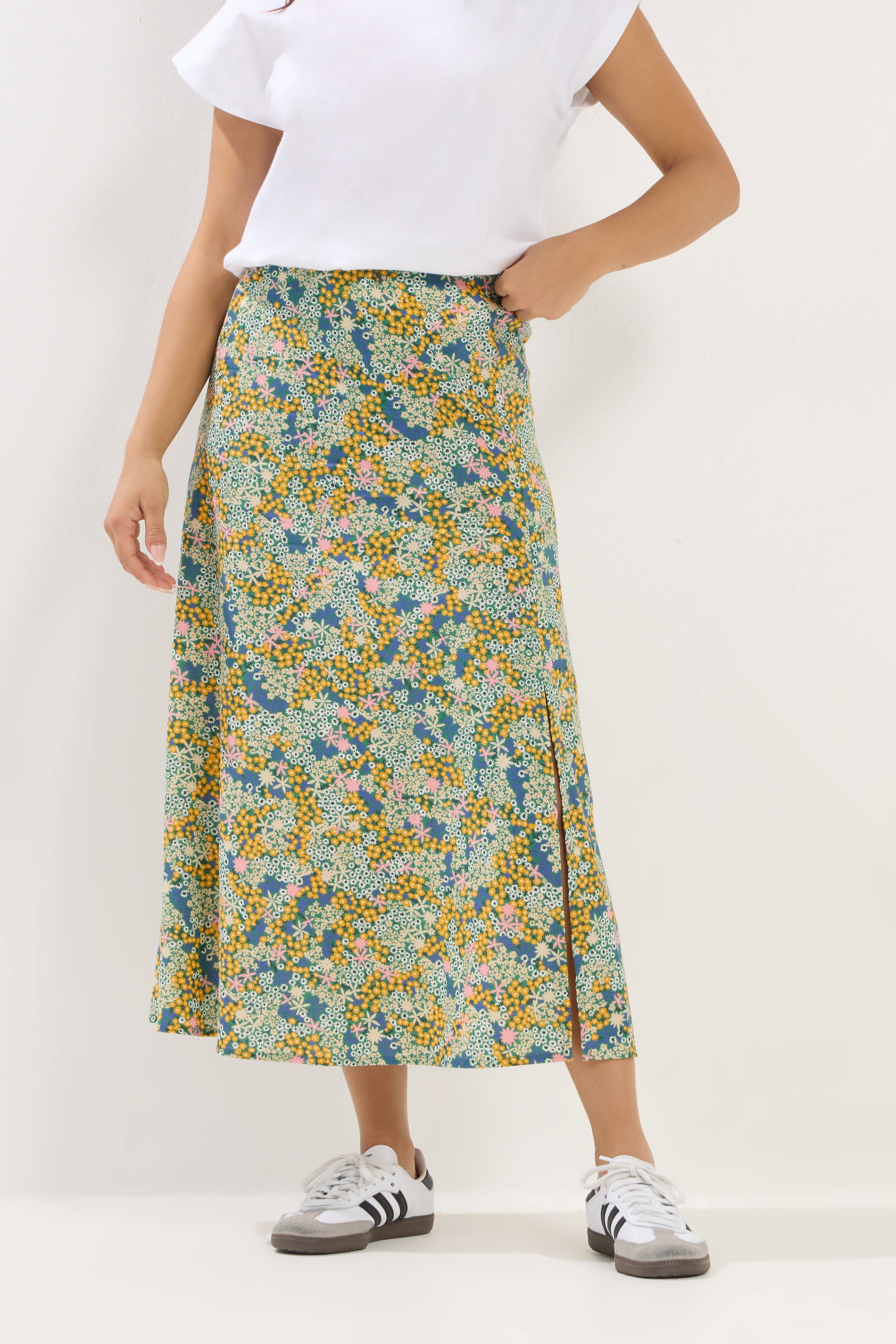 PixieGirl Petite Women's Green Ditsy Floral Midi Skirt | PixieGirl 1