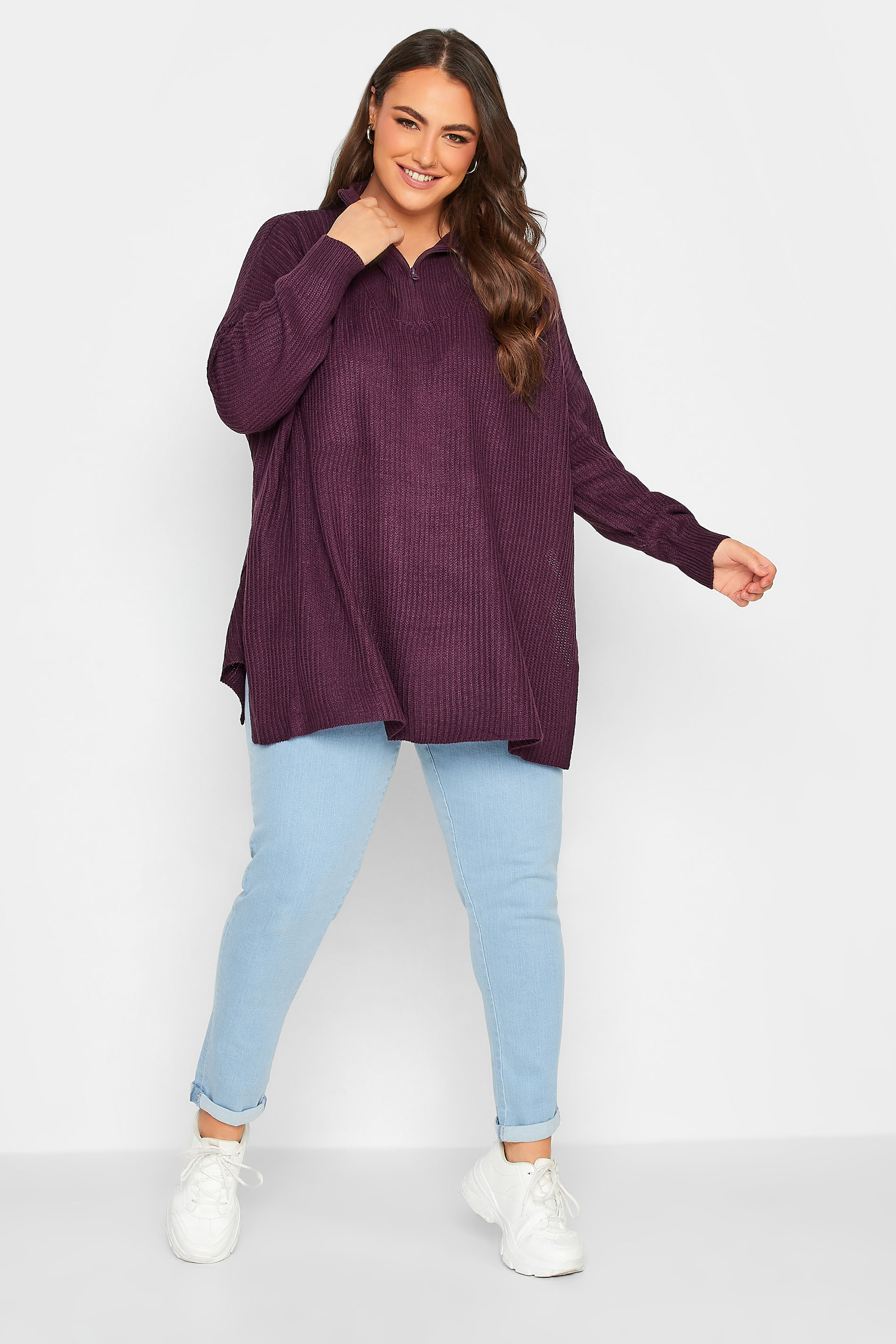 Plus Size Purple Zip Neck Jumper | Yours Clothing 3
