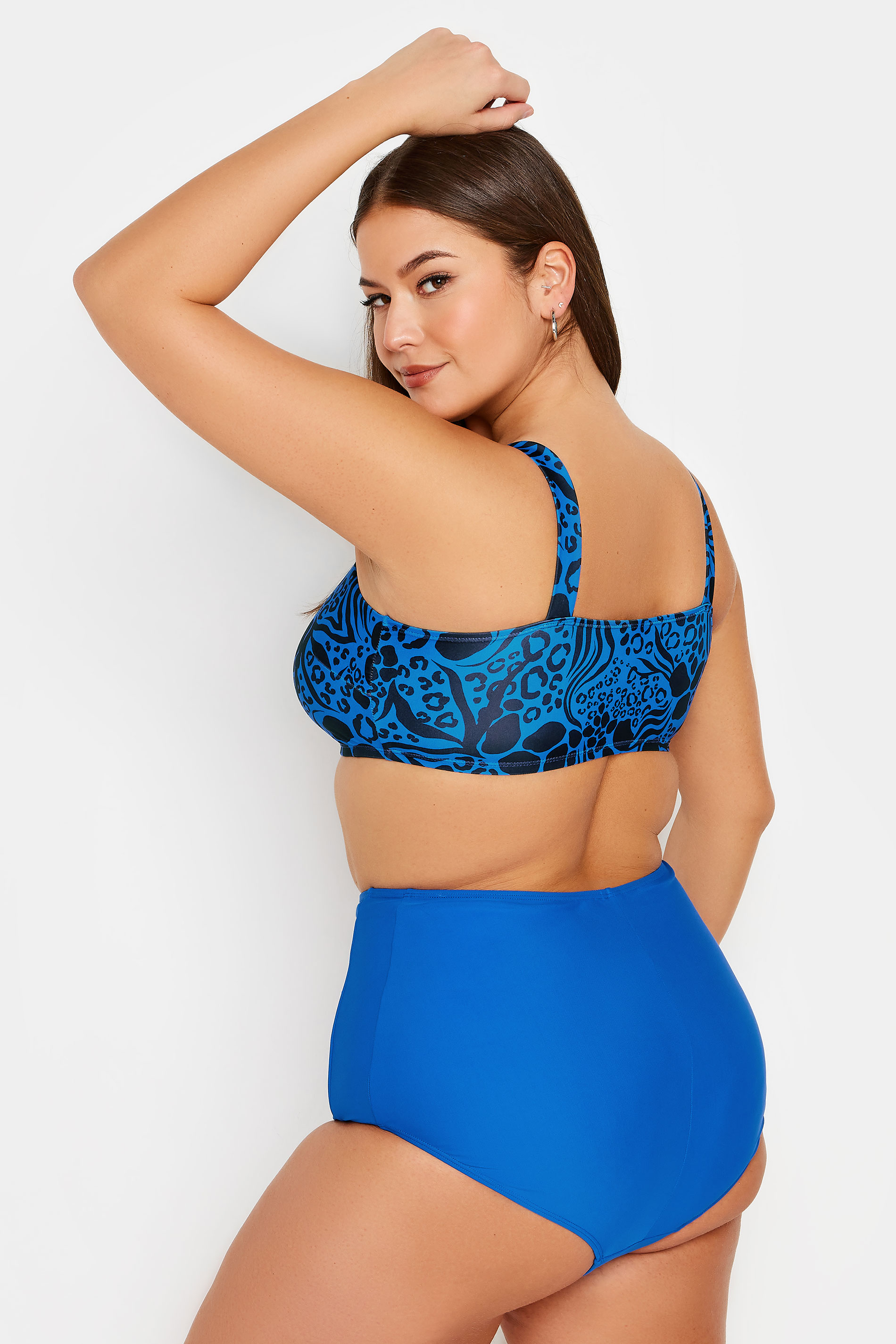 YOURS Plus Size Cobalt Blue Mixed Animal Print Bikini Top | Yours Clothing 3
