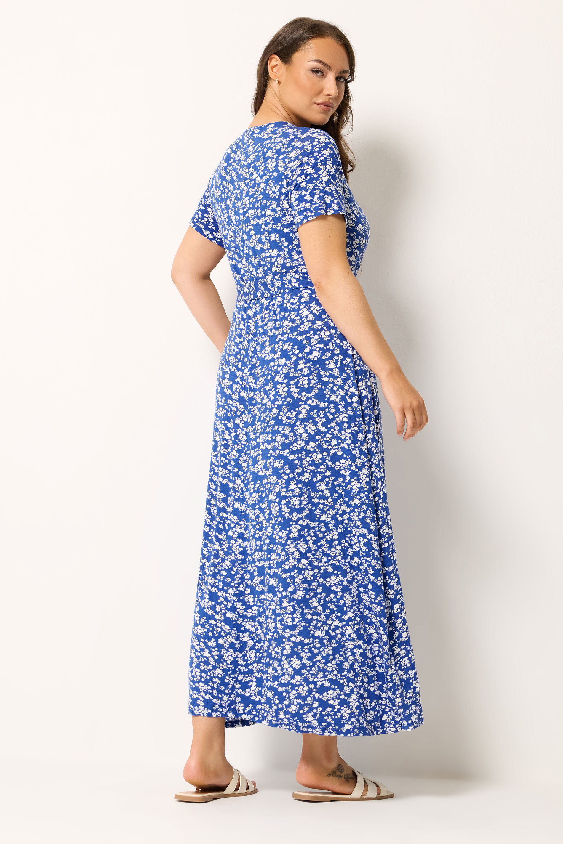 YOURS Plus Size Blue Ditsy Floral Wrap Front Dress | Yours Clothing 2