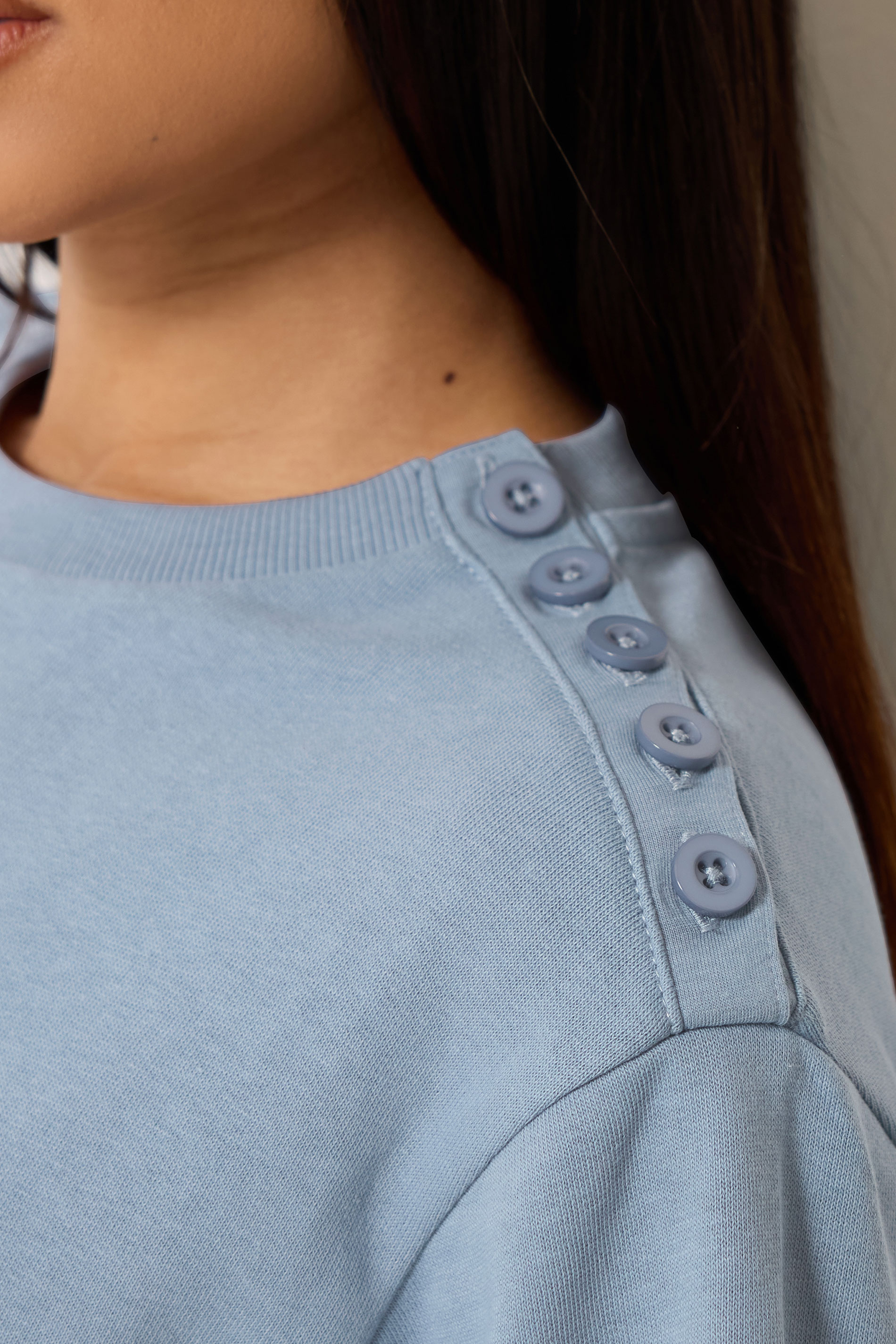 M&Co Petite Light Blue Button Detail Sweatshirt | M&Co 4