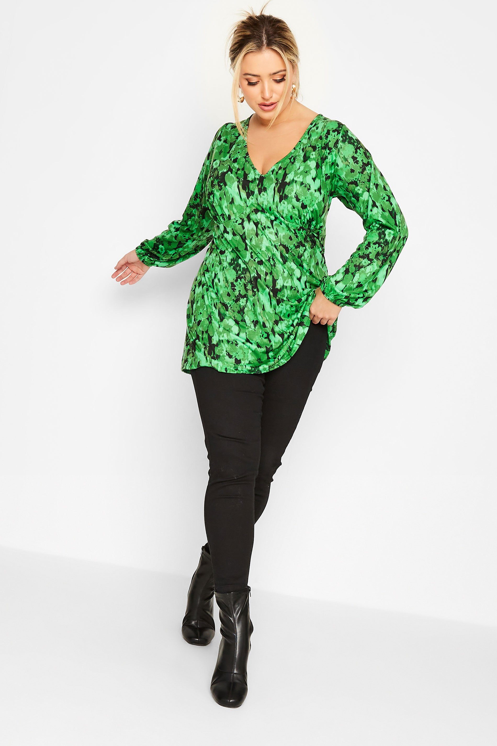 LIMITED COLLECTION Plus Size Green Floral Bust Detail Top | Yours Clothing