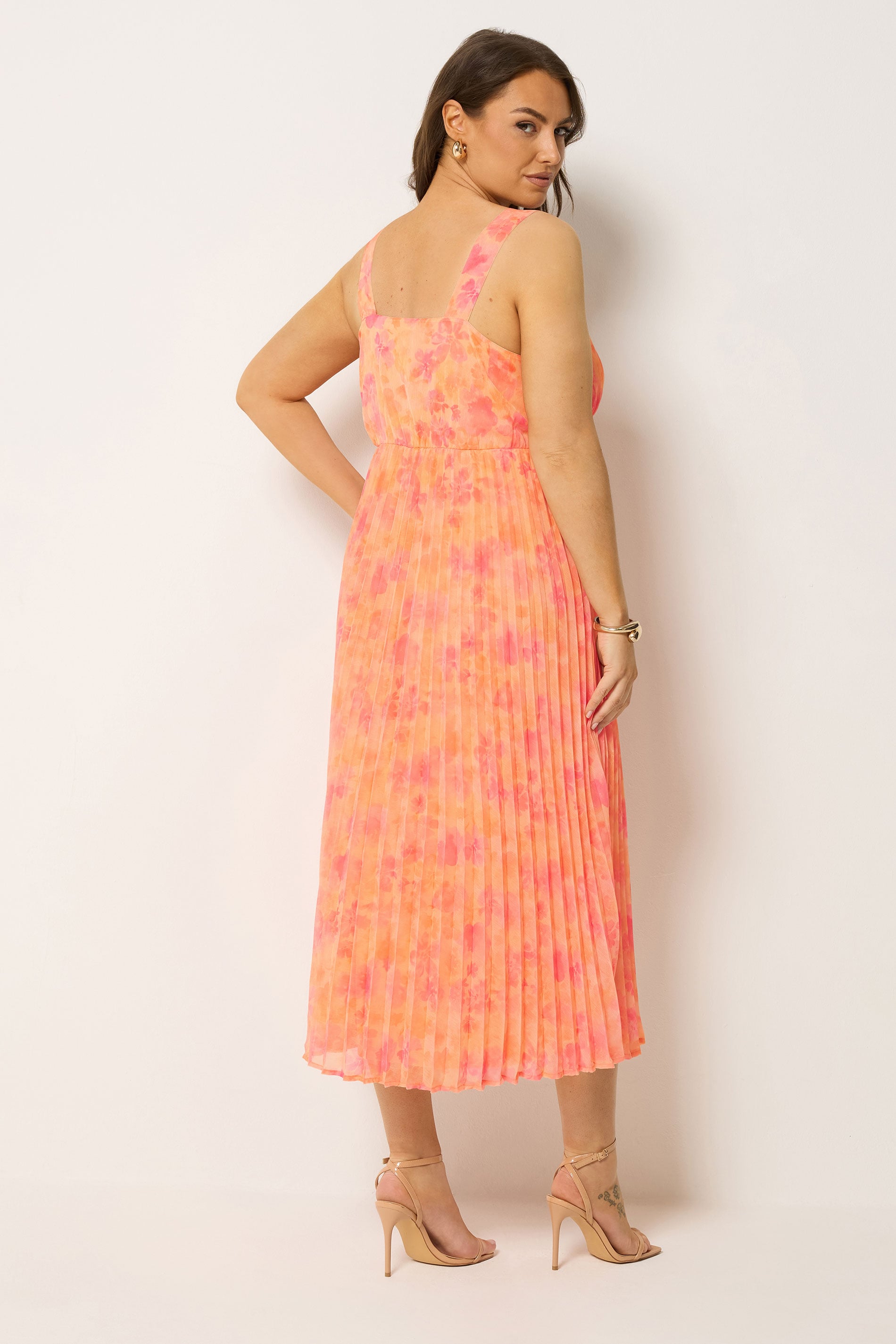 YOURS Plus Size Orange Floral Pleated Dress | Yours Clothing 2
