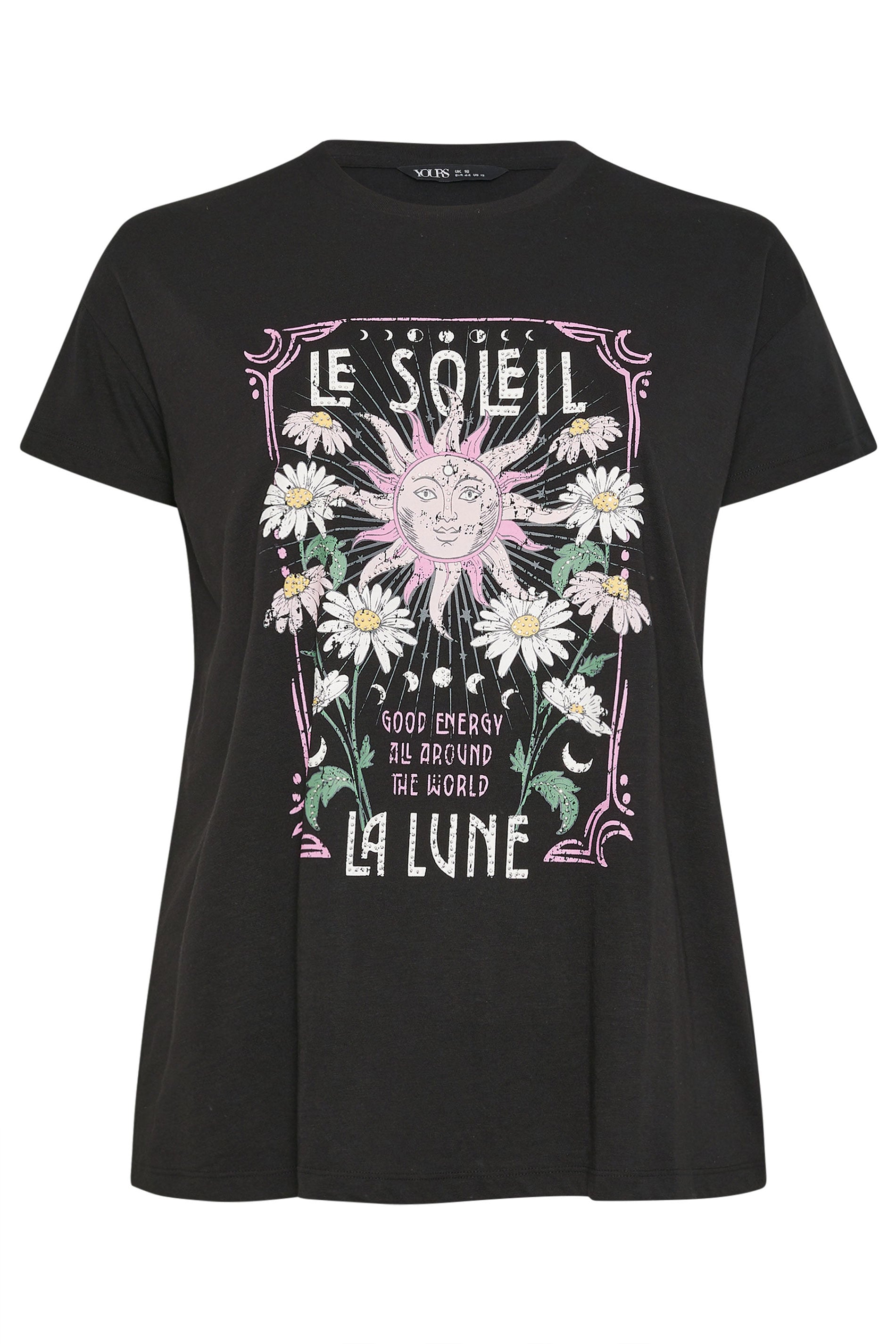 YOURS Plus Size Black 'Le Soleil' Graphic T-Shirt | Yours Clothing 6