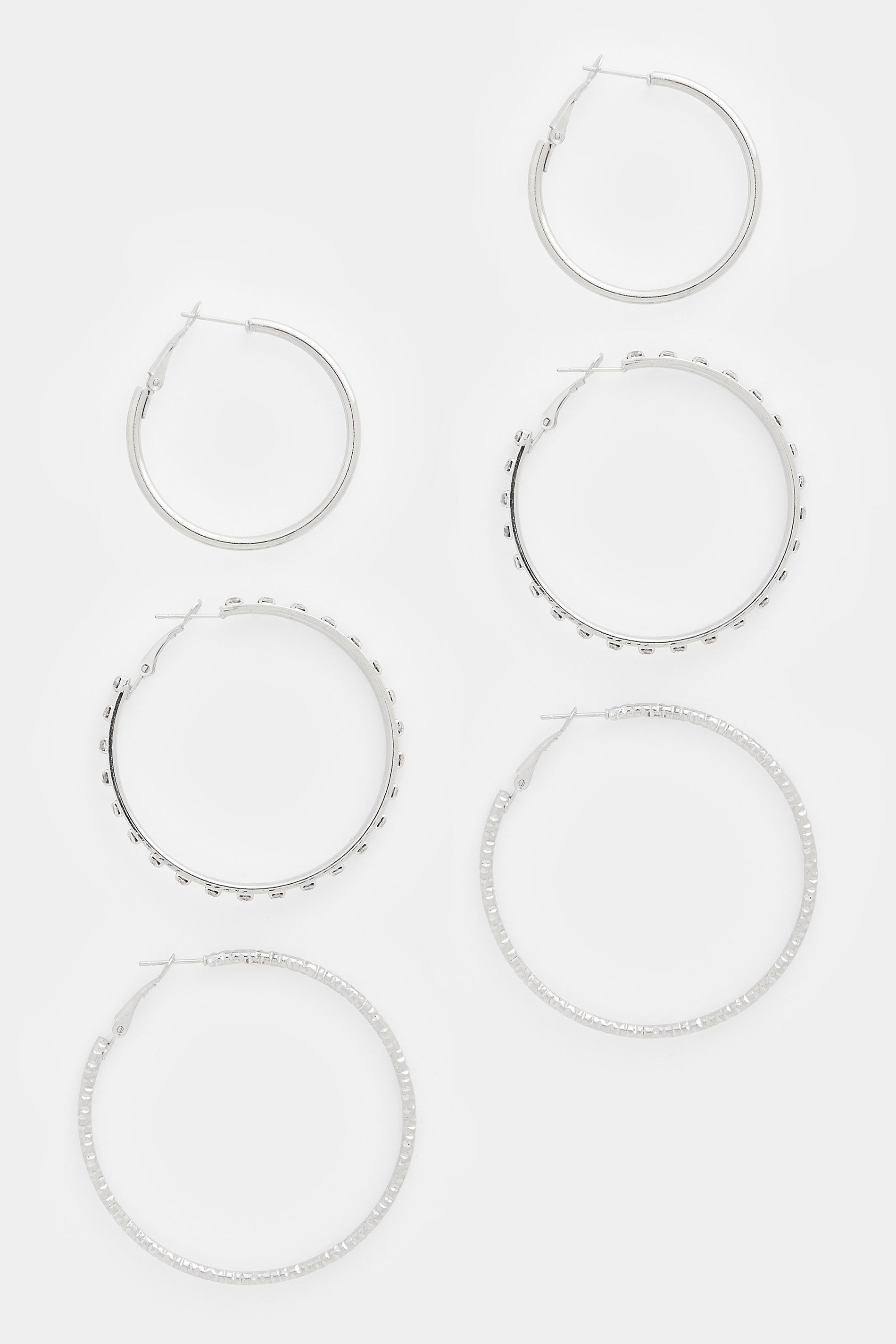 YOURSET 3 PACK Silver Tone Diamante Hoop Earrings | Yours Clothing 3