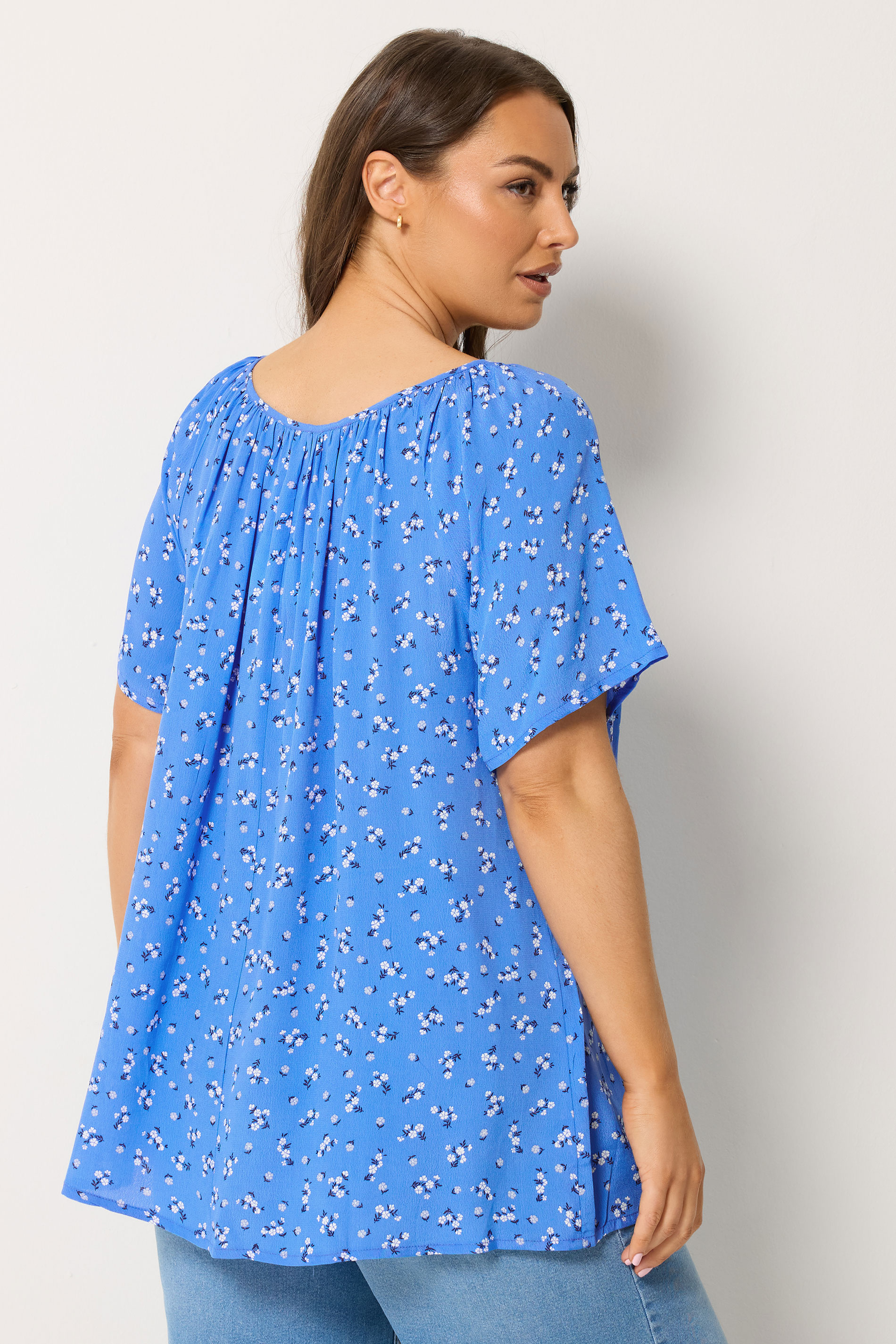YOURS Plus Size Blue Ditsy Floral Pintuck Blouse | Yours Clothing 2