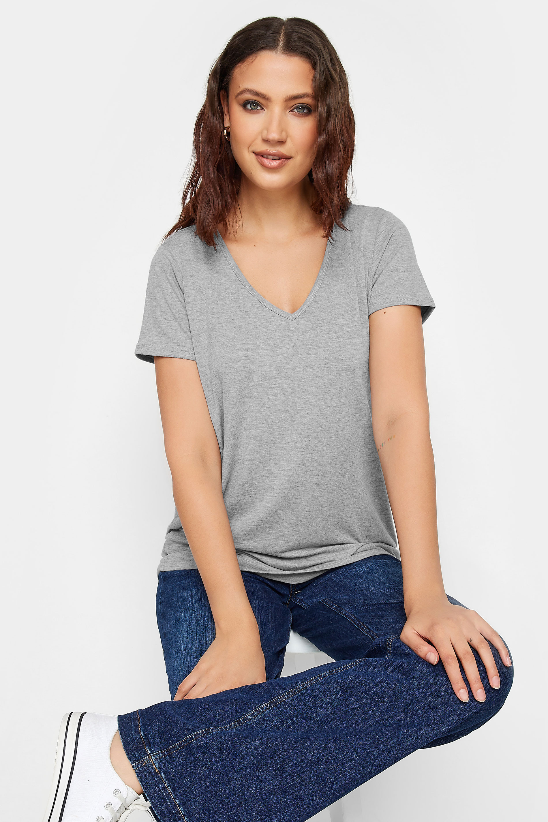 LTS Tall Women's Grey V-Neck T-Shirt | Long Tall Sally 1