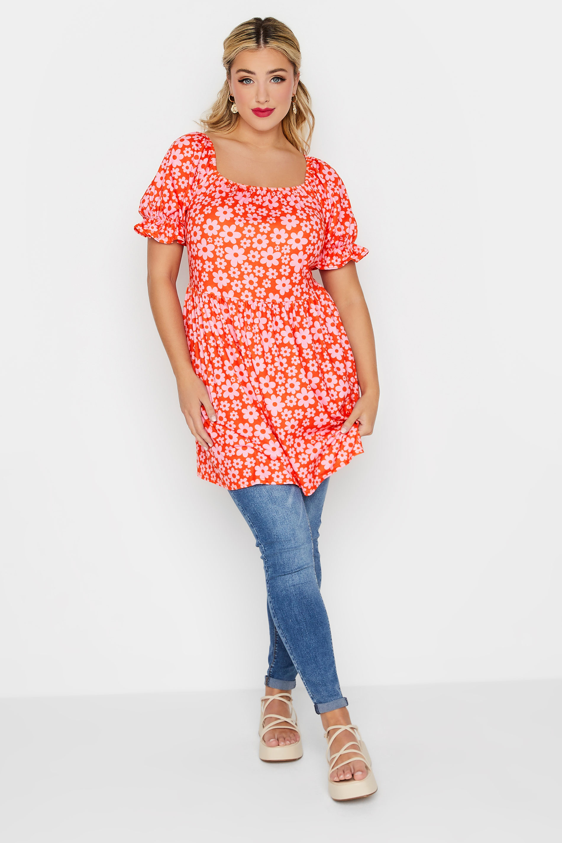 YOURS Plus Size Pink Retro Floral Print Top | Yours Clothing  2