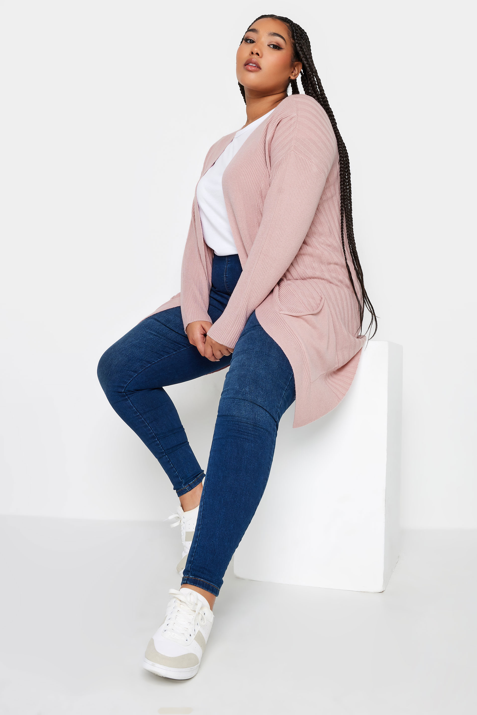 YOURS Curve Plus Size Pink Soft Touch Ribbed Cardigan | Yours Clothing  2