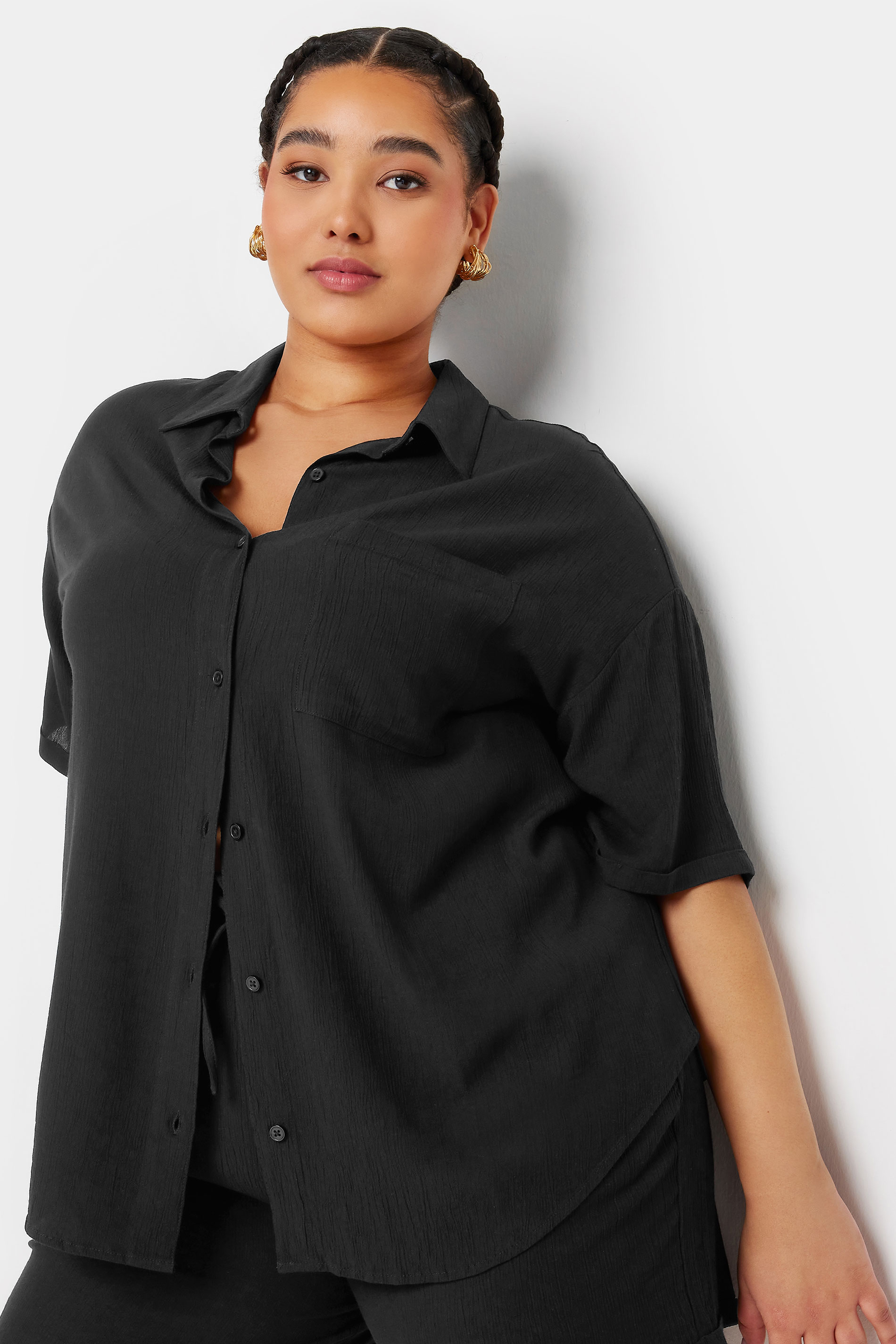 LIMITED COLLECTION Plus Size Black Crinkle Shirt | Yours Clothing 3