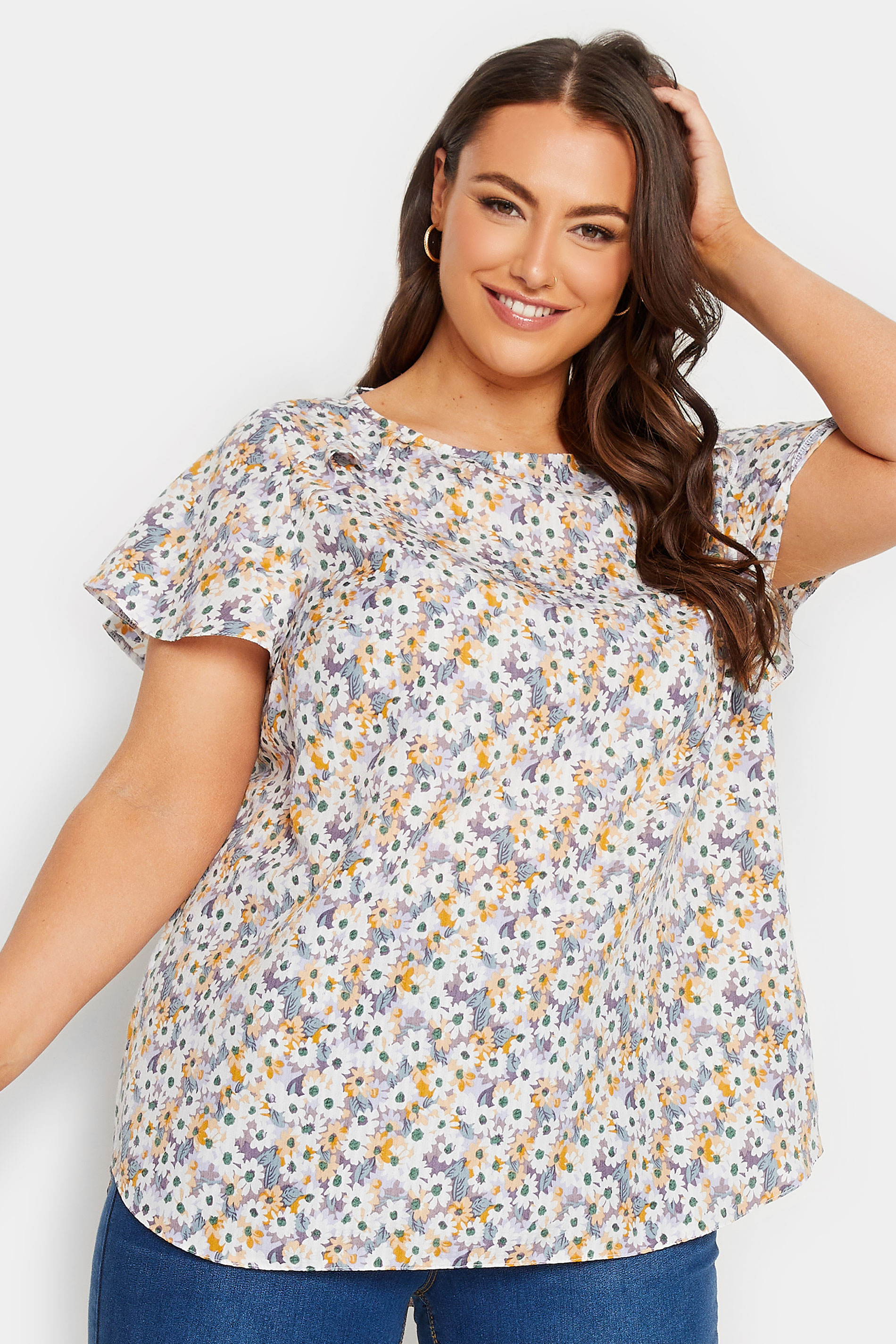 YOURS Plus Size White Floral Print Frill Blouse | Yours Clothing 1