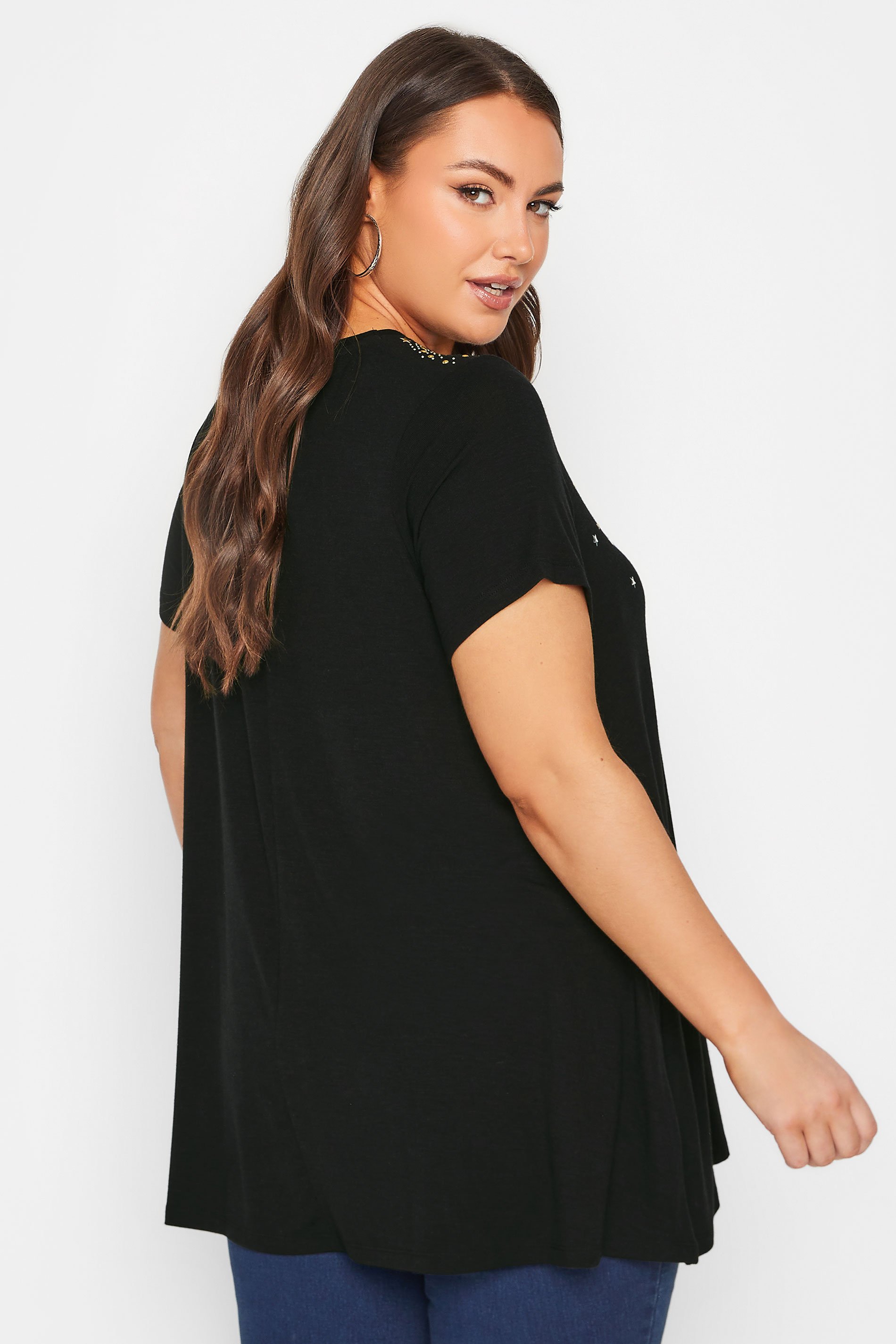 YOURS Curve Black Embellished Swing Top | Yours Clothing 3