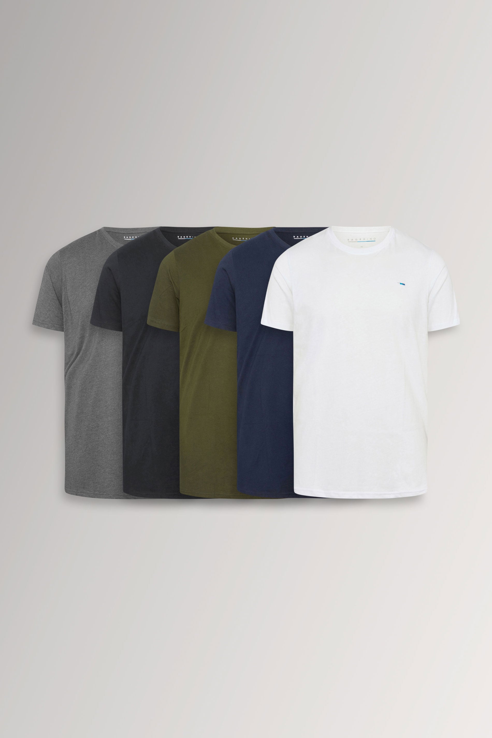 BadRhino Big & Tall 5 Pack Black/White/Navy Blue/Green/Grey Extra Long Core T-Shirts| BadRhino 3