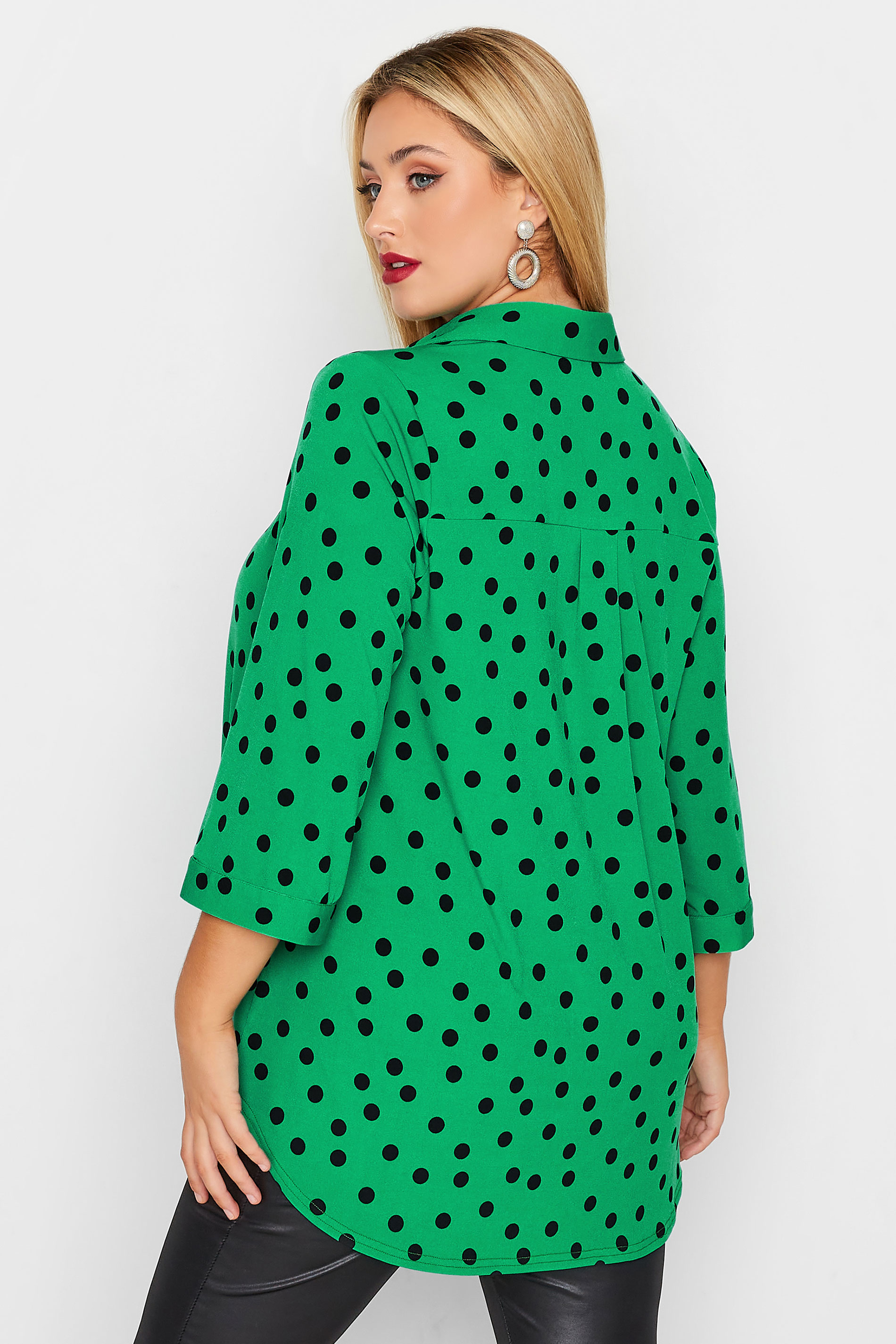 YOURS LONDON Plus Size Green Polka Dot Print Shirt | Yours Clothing 3