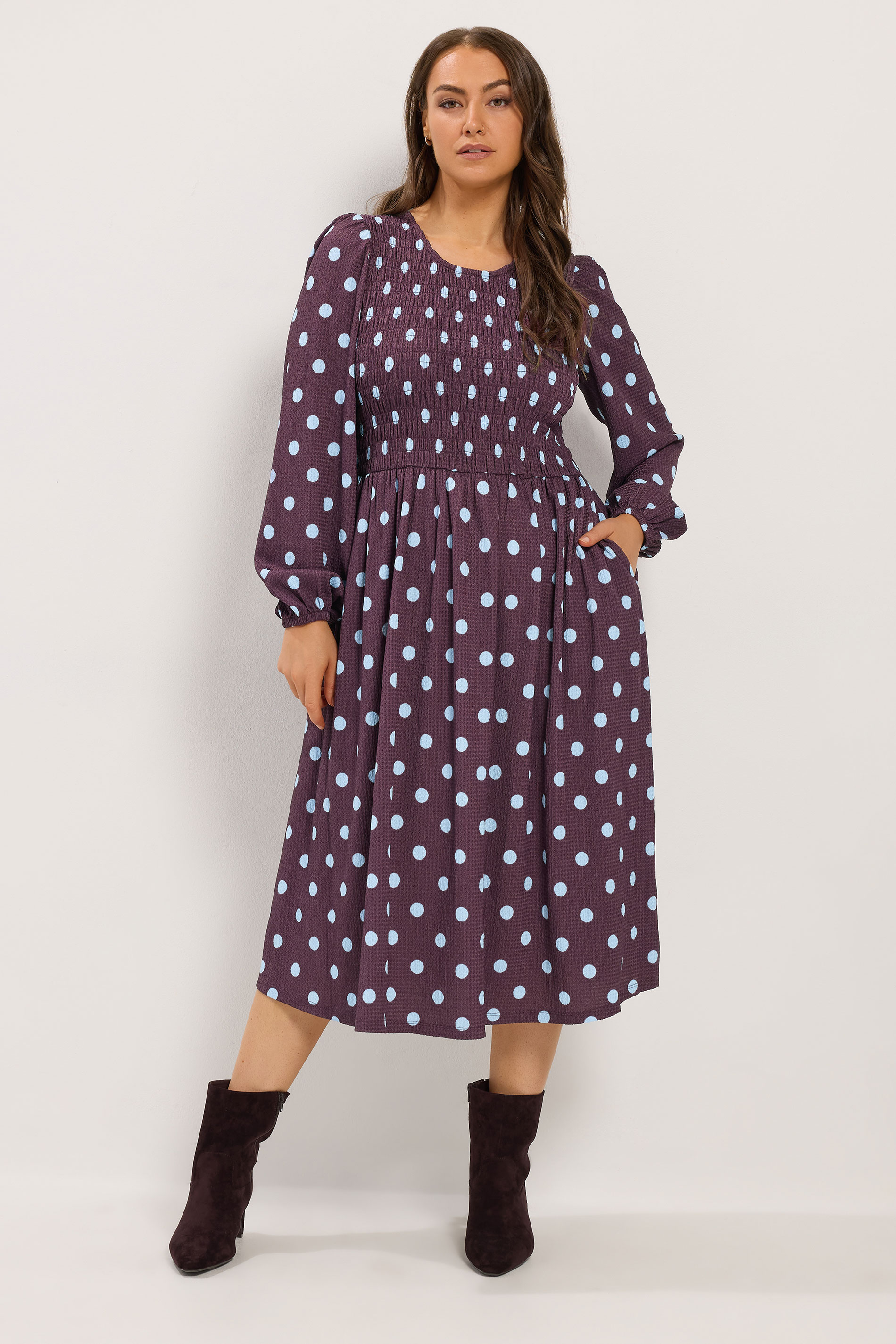 YOURS Curve Purple Polka Dot Peplum Dress 8
