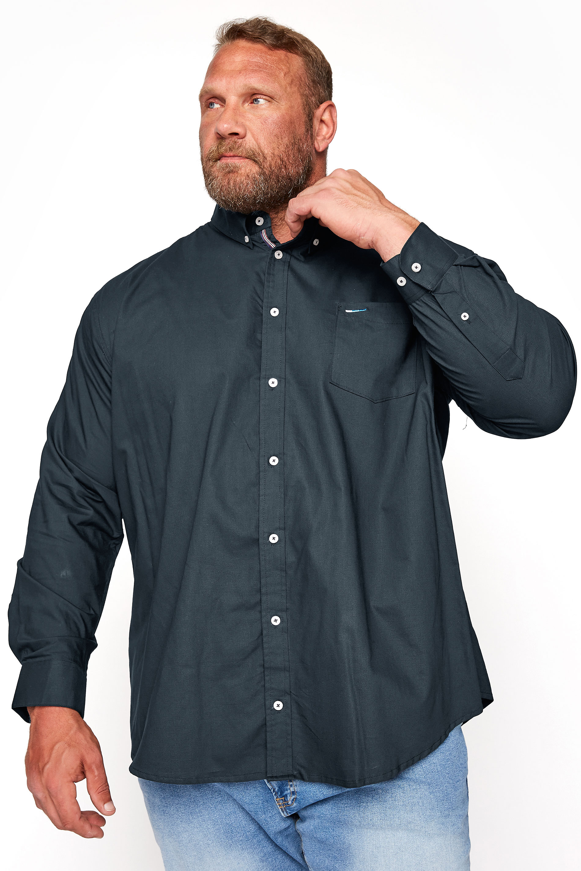 BadRhino Big & Tall Navy Blue Essential Long Sleeve Oxford Shirt 1