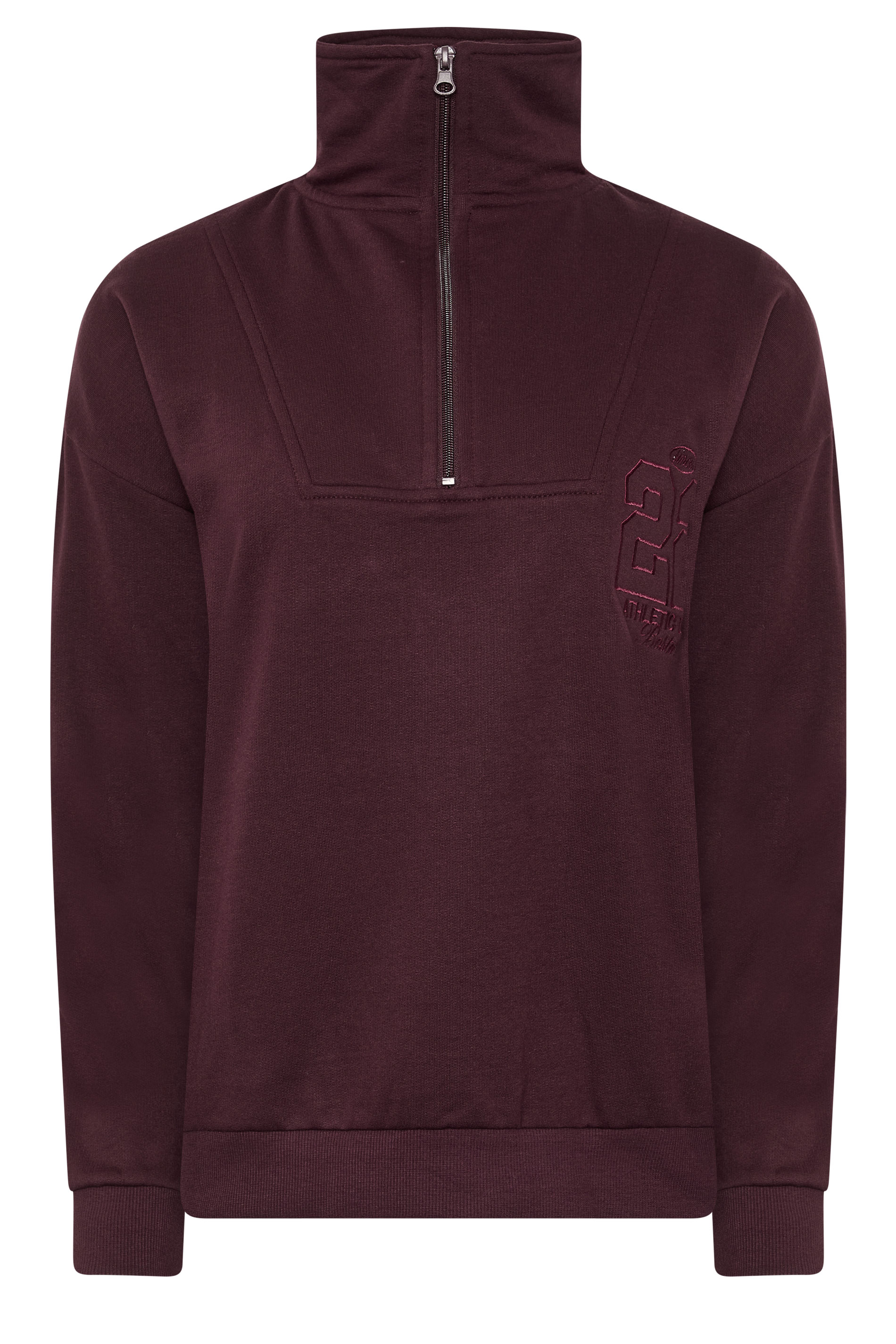 PixieGirl Petite Women's Dark Red Embroidered '22' Slogan Funnel Neck Sweatshirt | PixieGirl  1