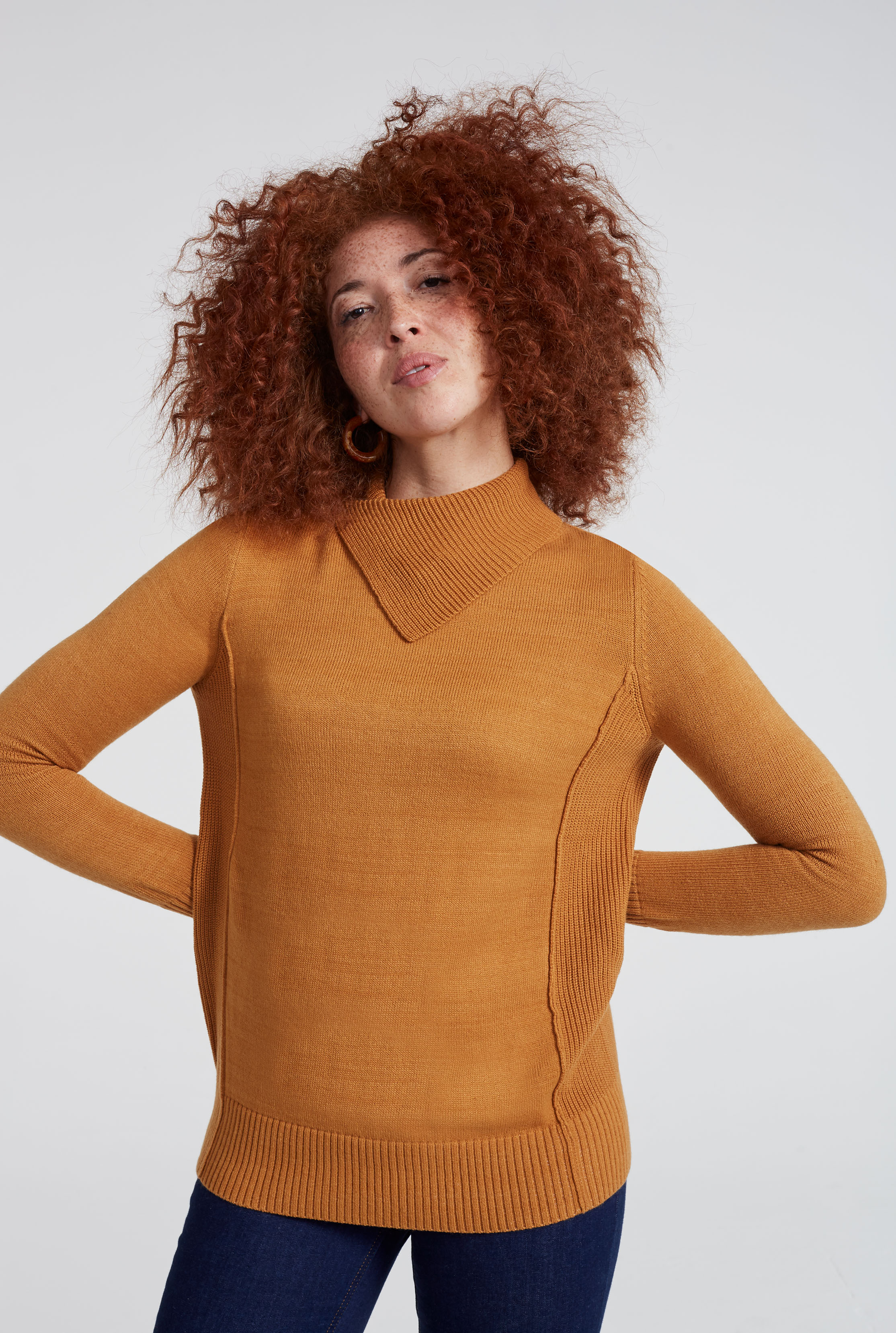 Mustard Cashmere Blend Split Neck Jumper | Long Tall Sally