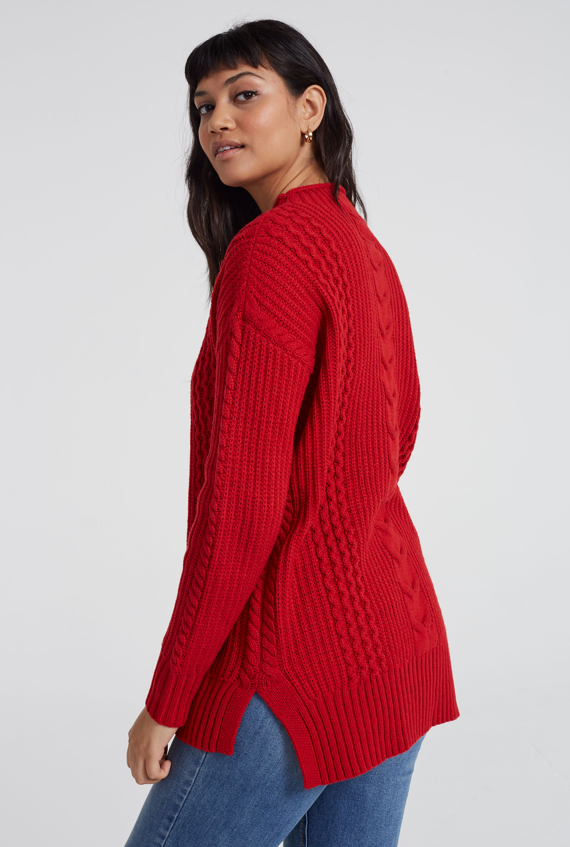 Wool Blend Longline Cable Sweater Long Tall Sally 