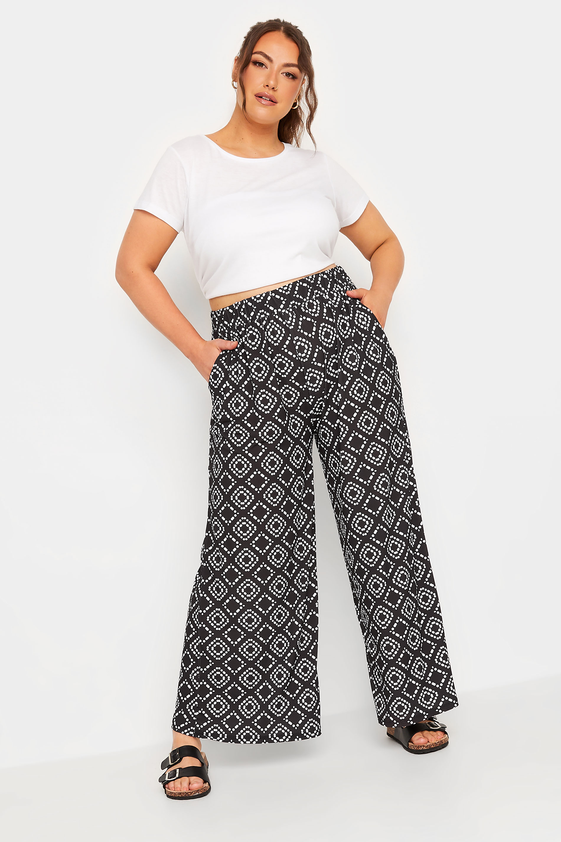 YOURS Curve Black Printed Wide Leg Trouser | Yours Clothing 2