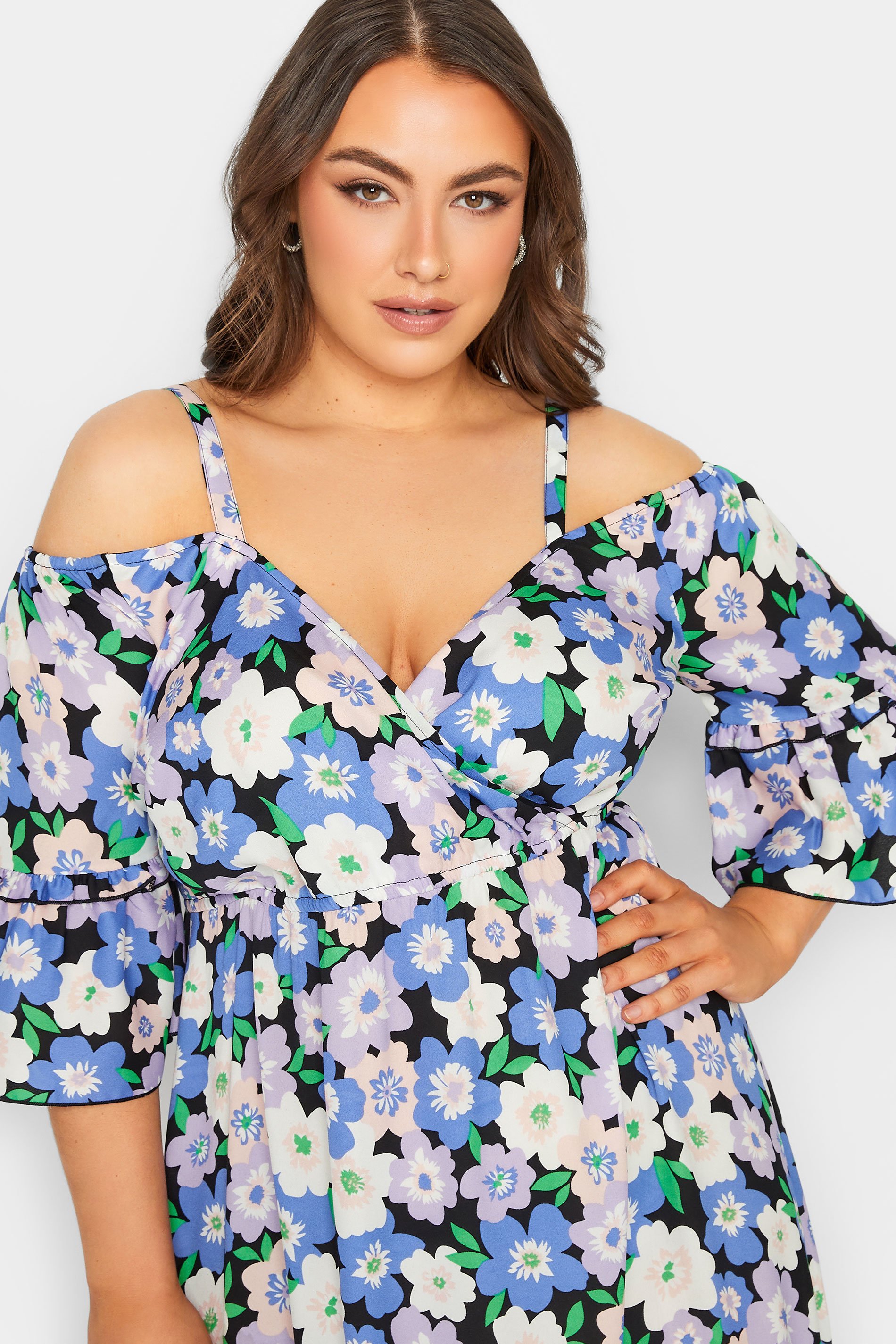 Yours Plus Size Black Floral Cold Shoulder Midaxi Dress Yours Clothing 0359