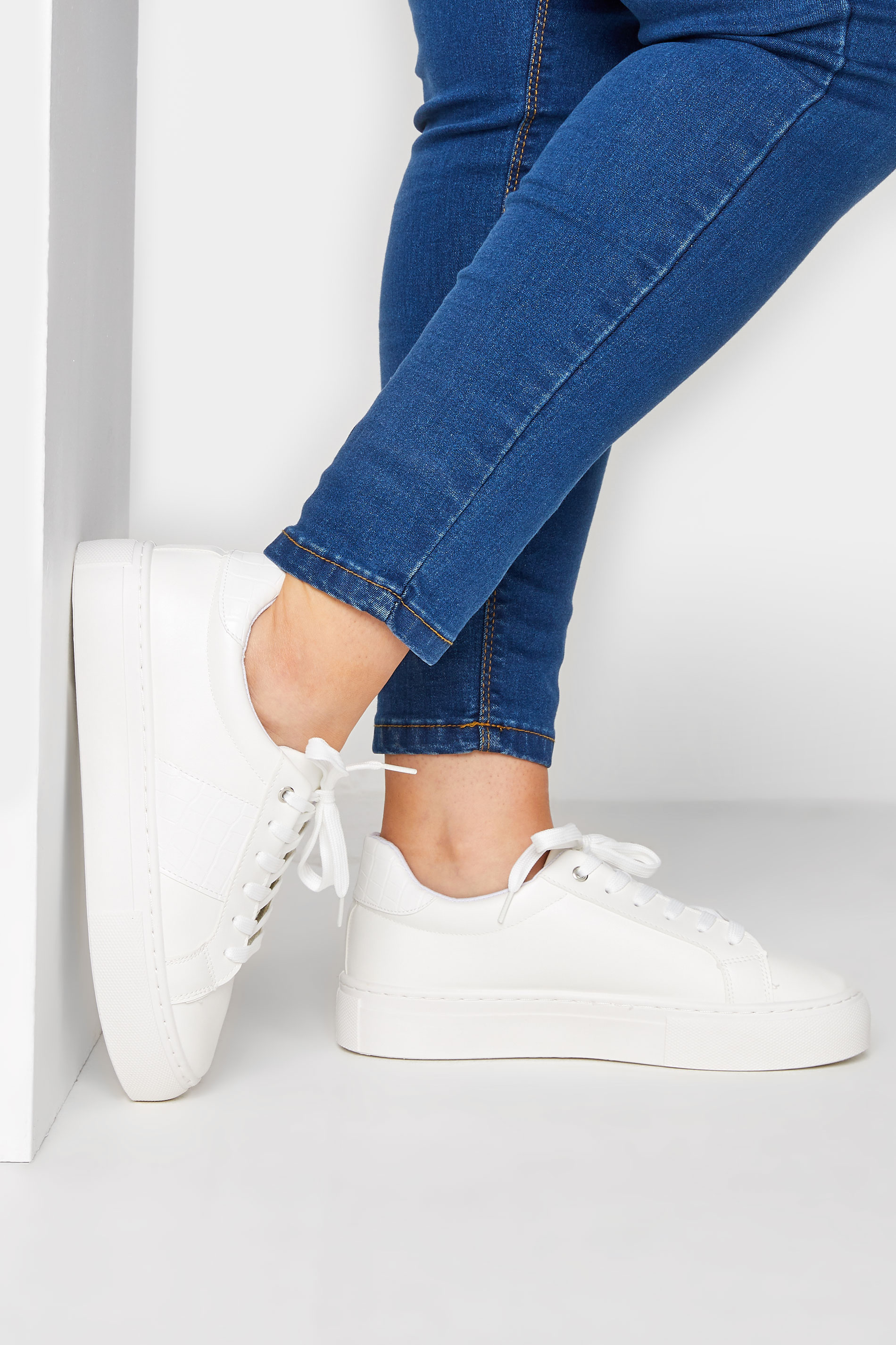 White Stripe Platform Trainers In Extra Wide EEE Fit | Yours Clothing 1