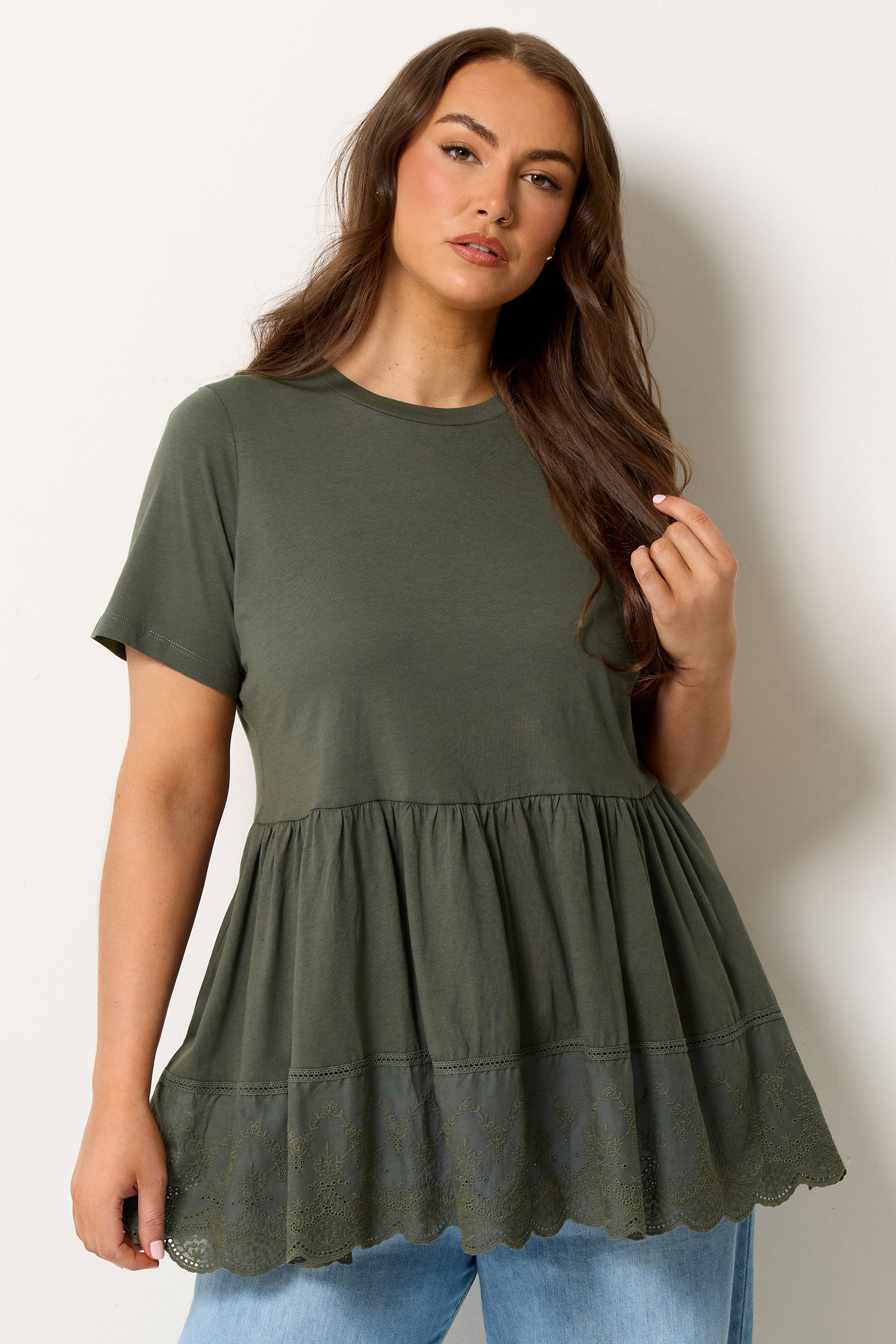 YOURS Plus Size Green Tiered Peplum Top | Yours Clothing 3