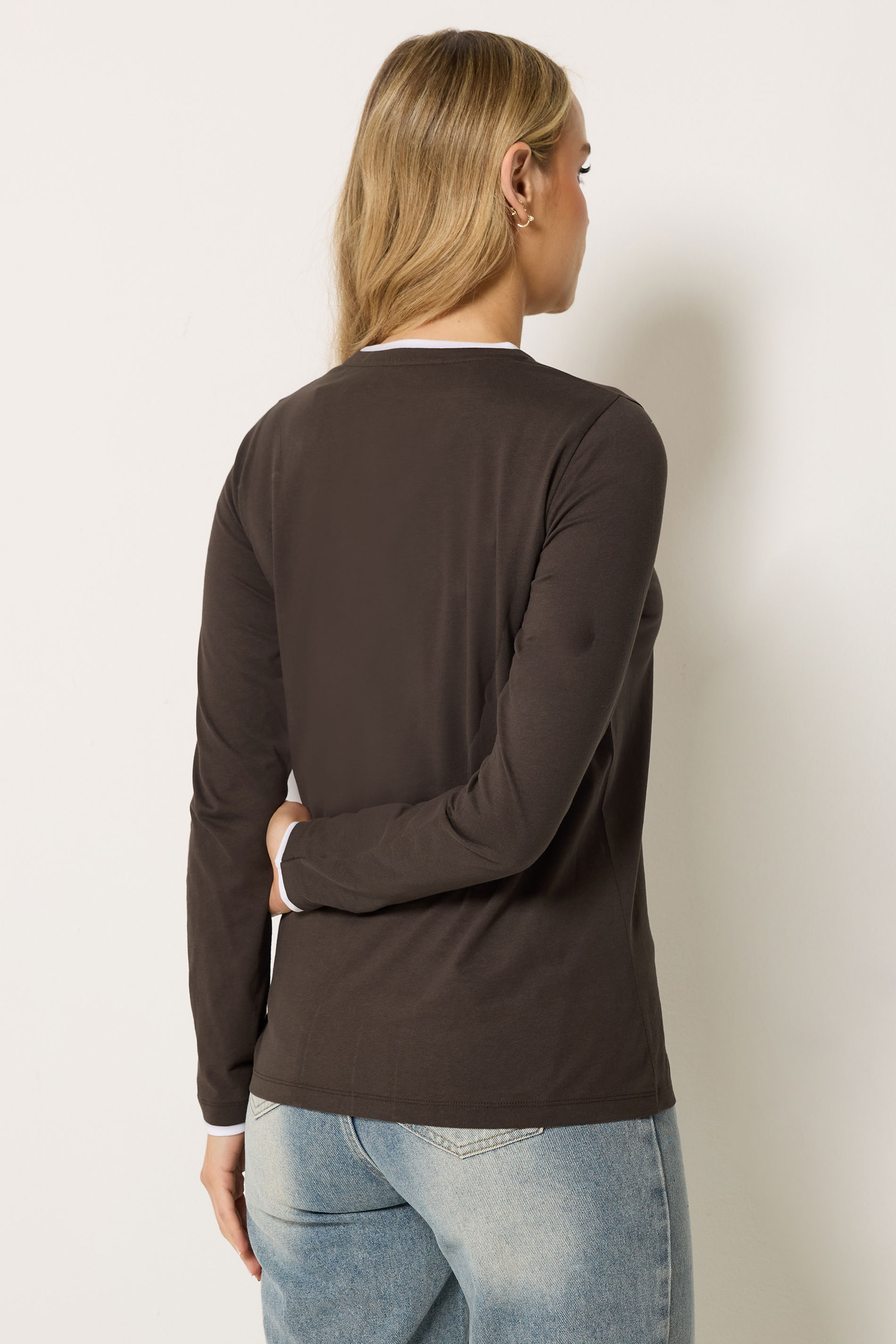 LTS Tall Chocolate Brown Layered Long Sleeve T-Shirt | Long Tall Sally 1