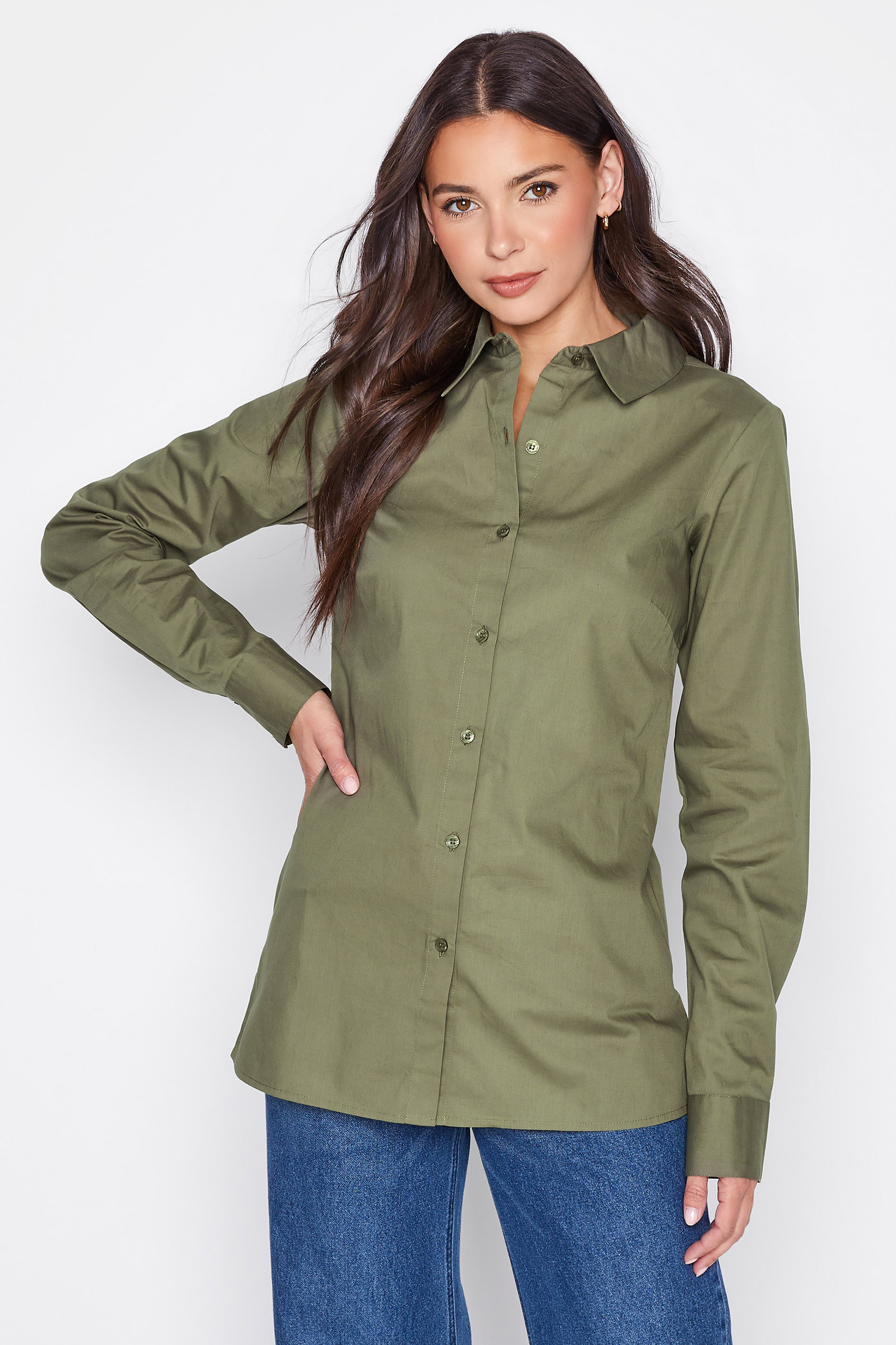 LTS Tall Women's Khaki Green Cotton Shirt | Long Tall Sally 2