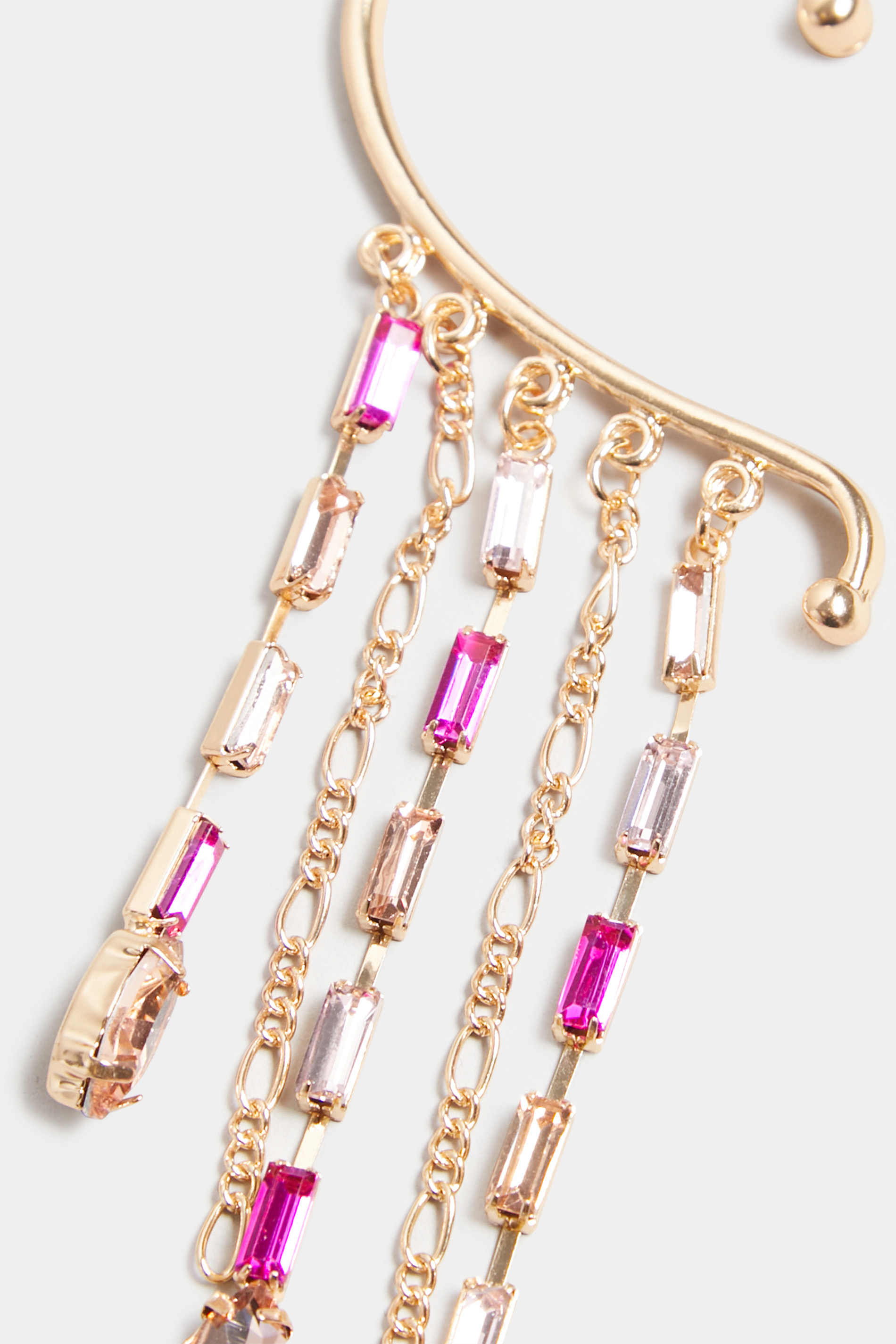 Gold & Pink Diamante Ear Cuff Earring | Yours Clothing 3